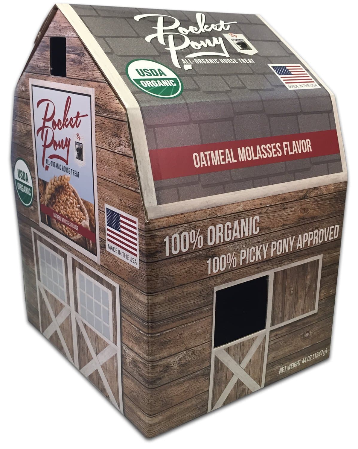 Pocket Pony Horse Treats, Made in USA, 100% Organic Human Grade, Grain Free, Gluten Free, Oatmeal & Molasses, 44 oz Box