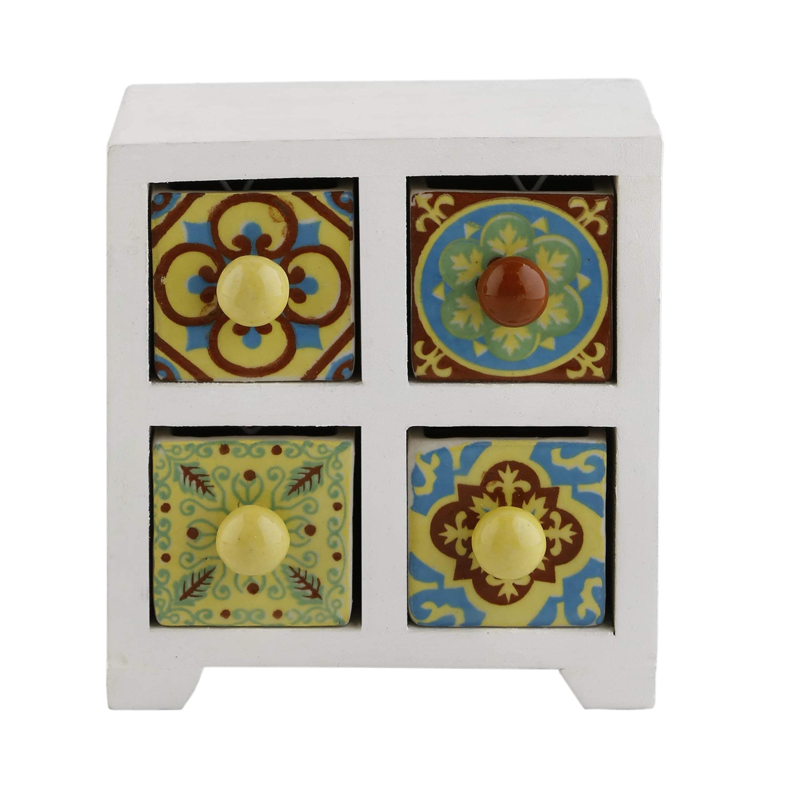 Curios 4 Drawer White Wood Apothecary Chest