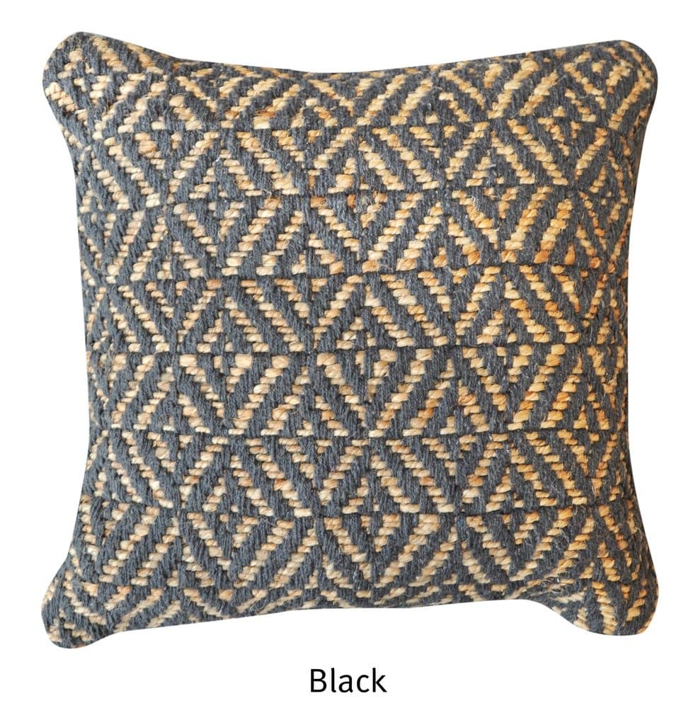 The Rug Republic Hand Made Black Cotton & Jute Estral Pillow (45cm x 45cm),1 Piece