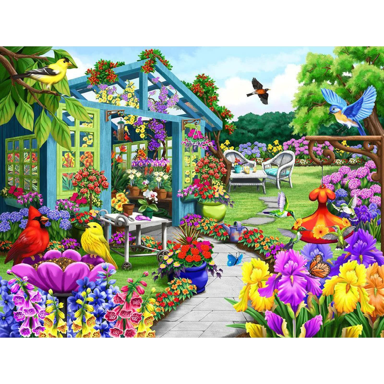 MXJSUA Diamond Painting Kits for Adults, Spring Garden Round Full Drill Diamond Art Kits, 5D DIY Diamond Painting by Number Kits Diamond Gem Beads Art Kits for Home Wall Decor 16x12 Inch