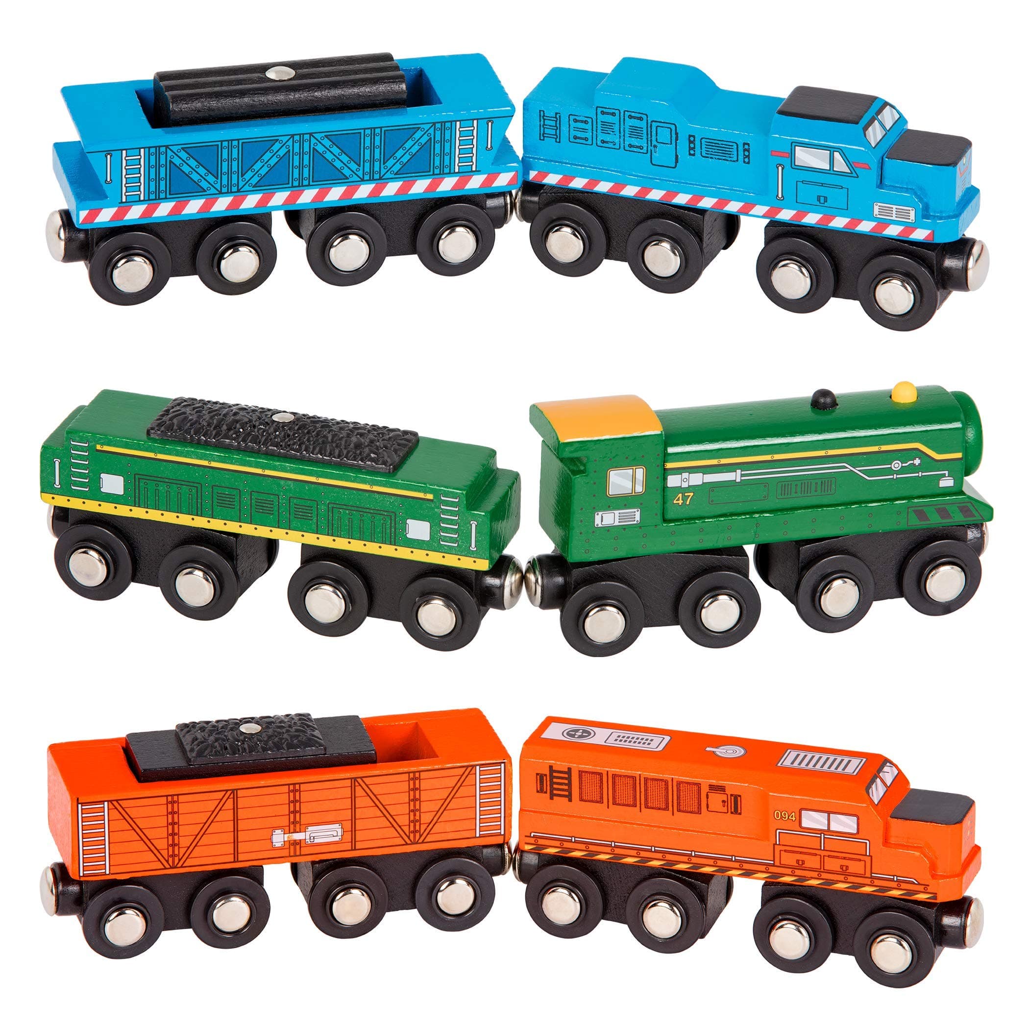 Wooden Locomotives & Freight Cars 6-piece Wooden Toy Train Set