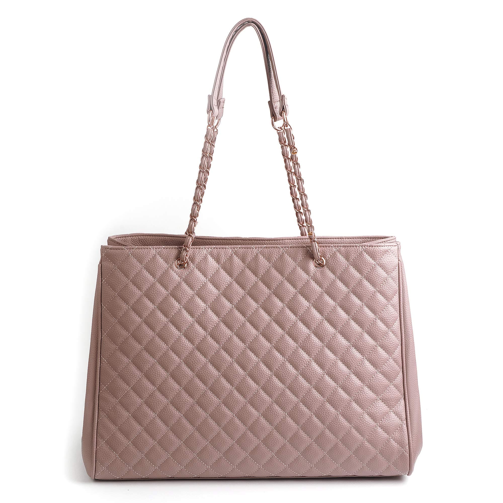 Women's Large Travel Tote Quilted Purse and Work Laptop Handbag - Rose Gold Hardware With Satin Interior