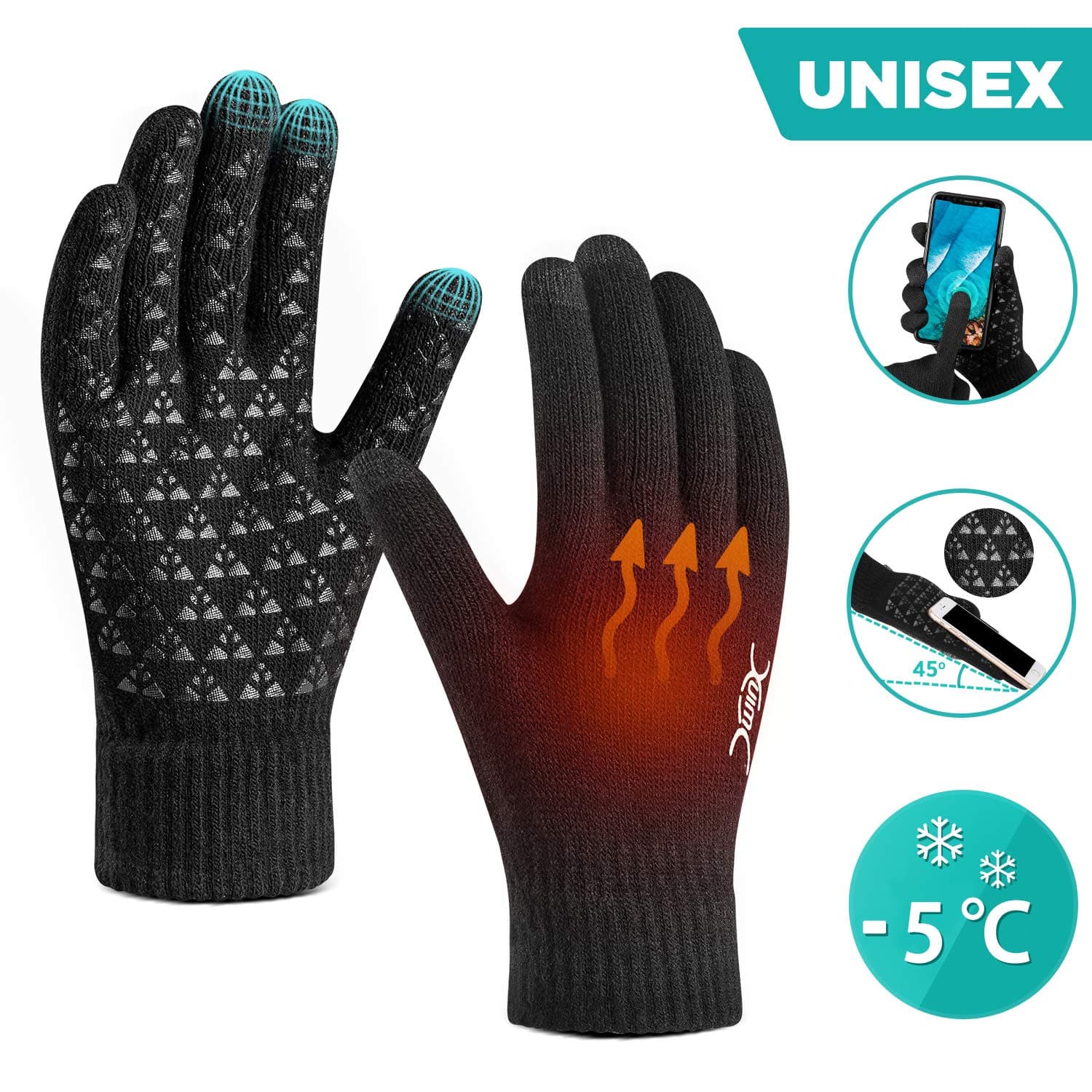 Winter Gloves for Men Women Touch Screen Glove with Warm Thermal Soft Lining Elastic Cuff Triangle Anti-Slip Silicone for Texting Game Running Snowing Outdoor Shooting Motorcycle Cycling Bike Sports