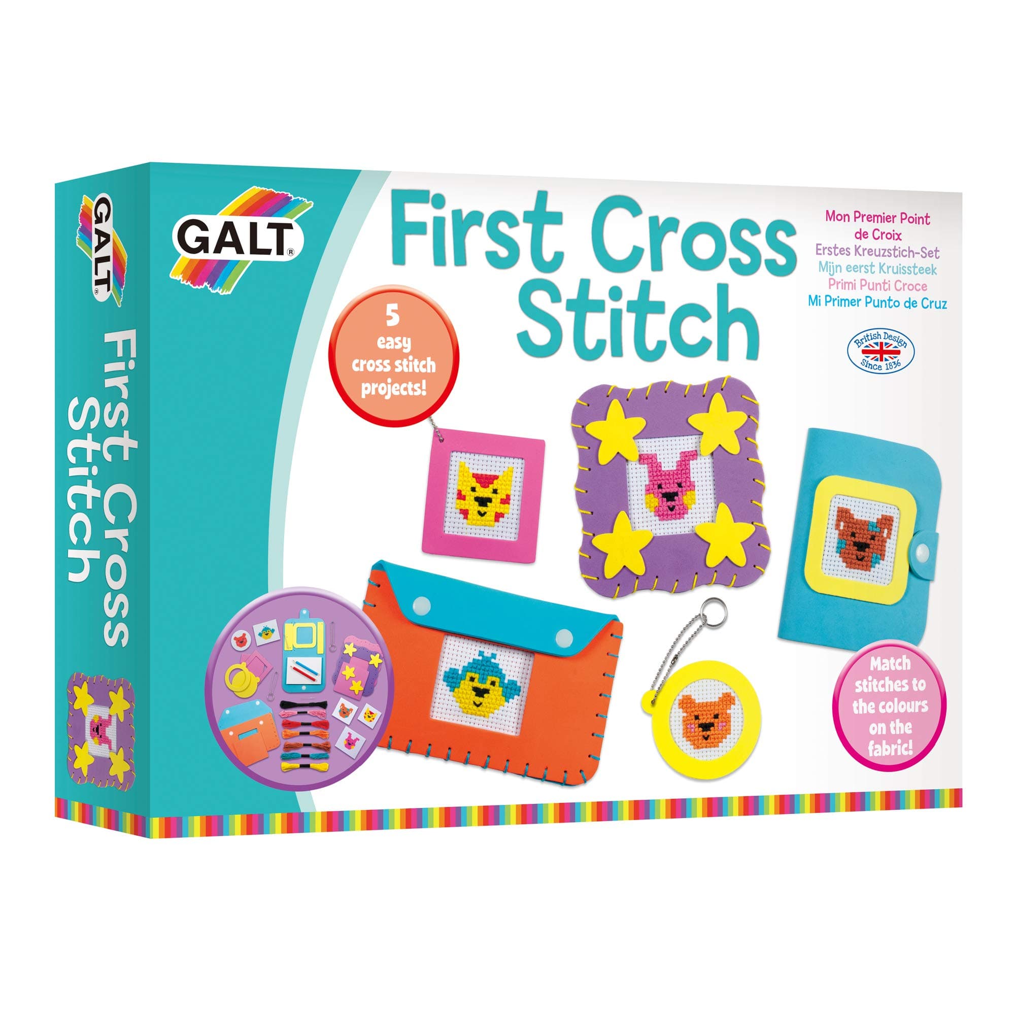 Galt Toys, First Cross Stitch, Embroidery Craft Kit for Children, Ages 6 Years Plus, Multicolor