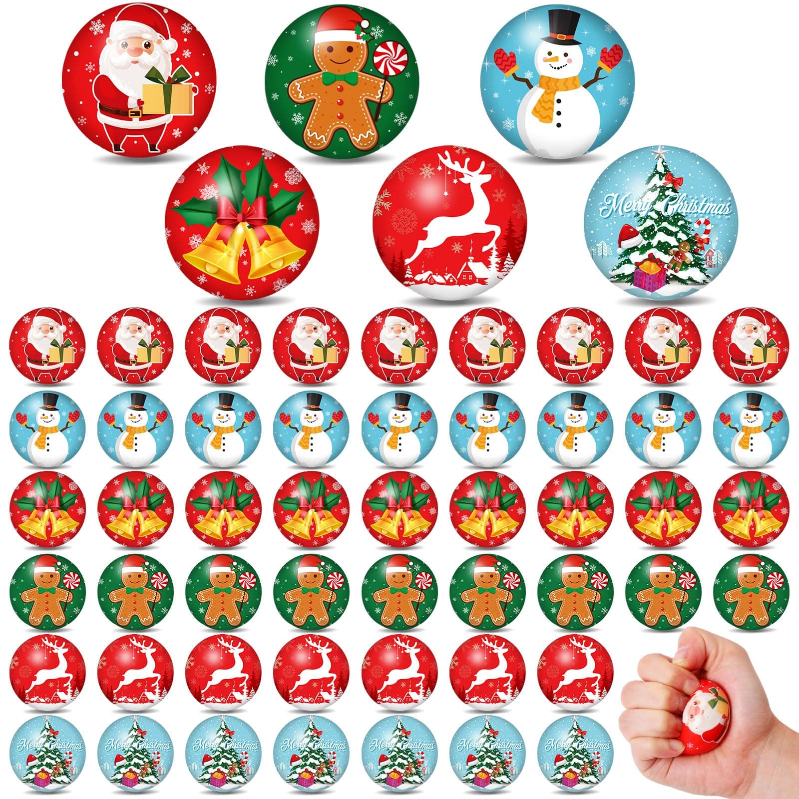 Syhood 100 Pcs Christmas Stress Balls Bulk 1.57'' Foam Stress Balls Anxiety Relief Gifts for Winter Christmas Party Stocking Stuffers Goodie Bag Fillers(Classic)