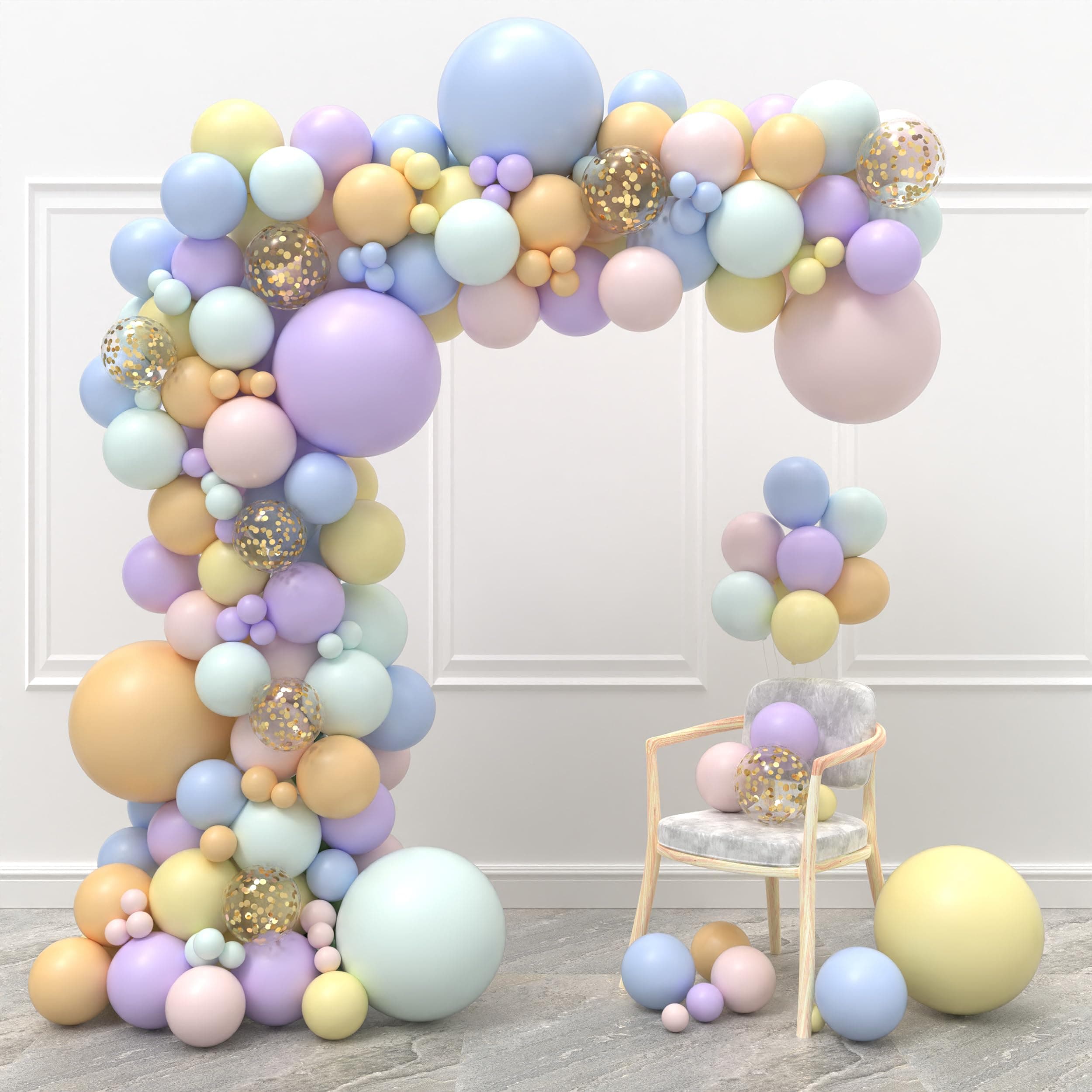 JOYYPOP Pastel Balloon Garland Kit 148Pcs Rainbow Macaron Balloons Arch Kit with White Foil Fringe Curtain for Birthday Party Baby Shower Decorations