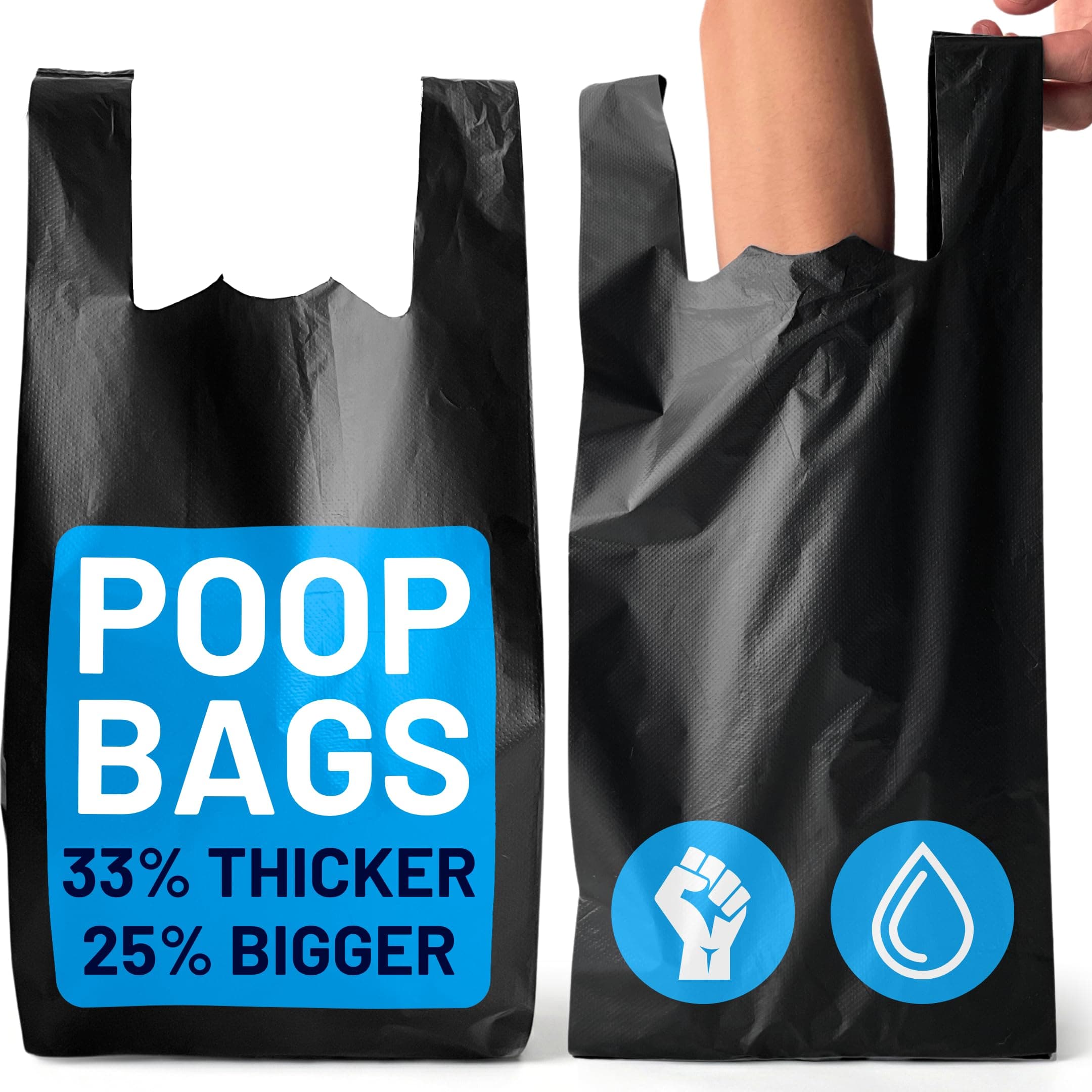 XLarge Dog Poo Bags - 200 Pack, 33% Thicker & 25% Larger Poop Bag with Easy Tie Handles, 100% Leak Proof, Odour Free Pet Waste Disposal, Discreet Opaque Black