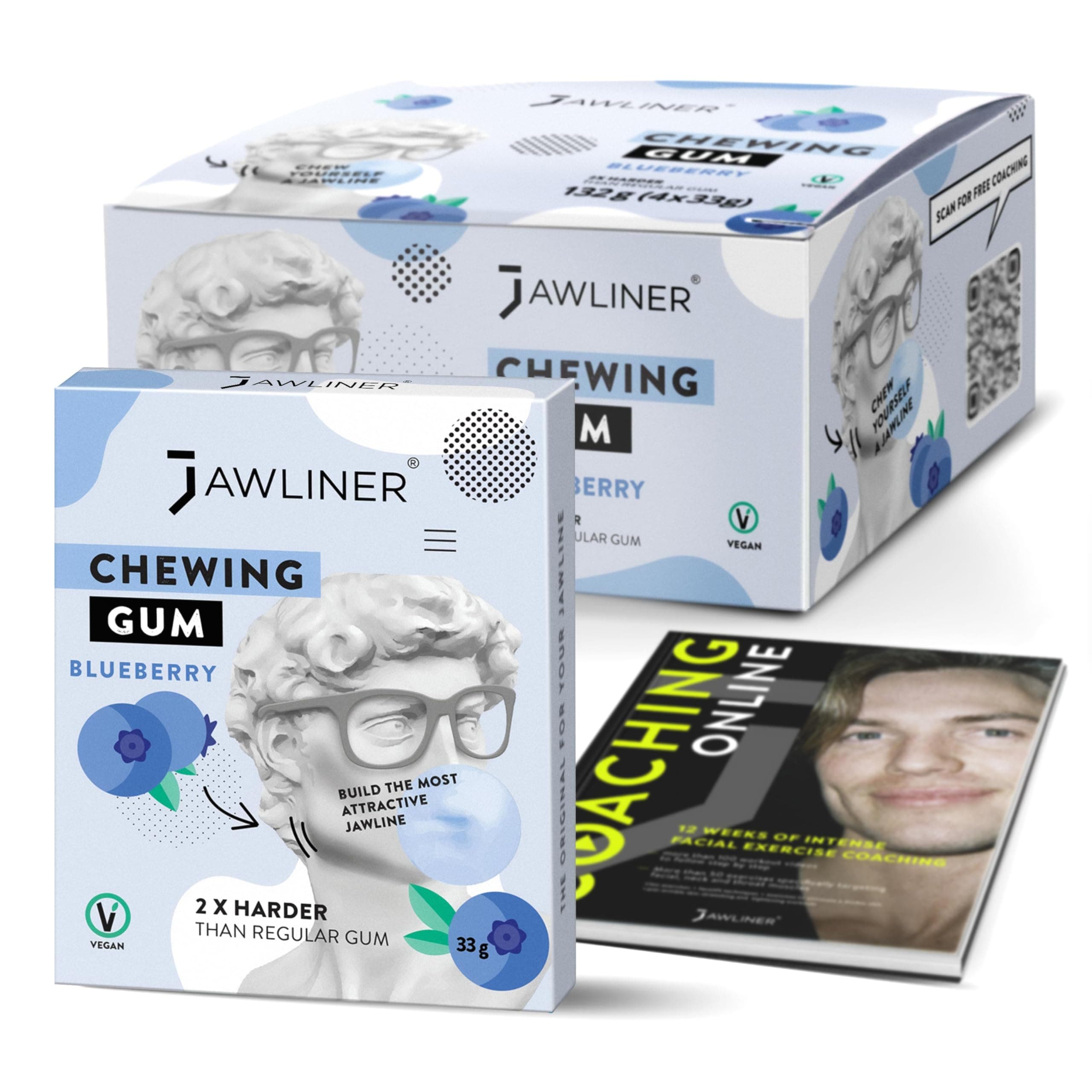 Hard Jawline Chewing Gum - Sugar Free Blueberry Tough Jaw Gum - Jaw Exerciser Strong Mewing Jawline Mastic Gum - 2x Harder than Regular Chewing Gum 130 Grams (48 Strips)