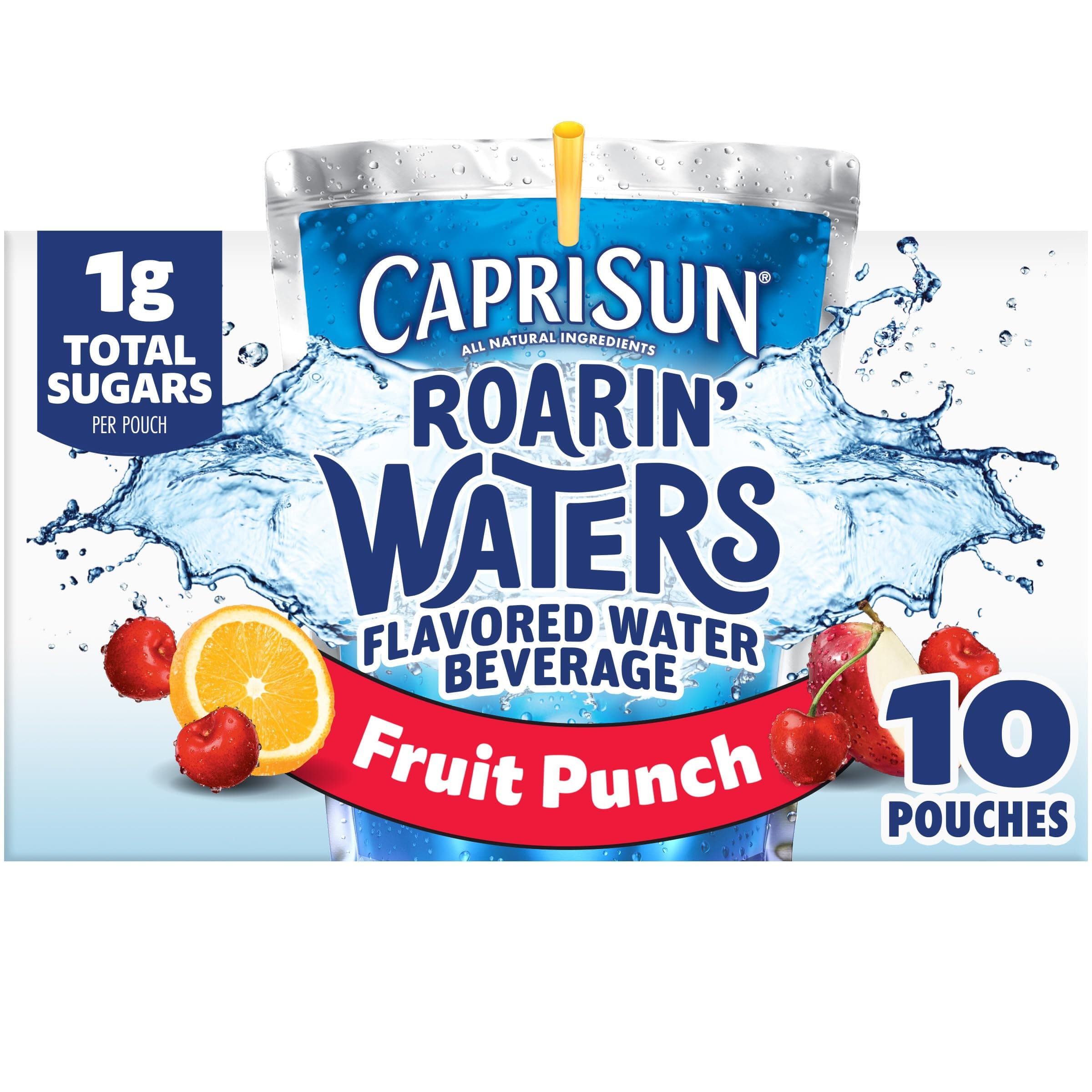 Roarin' Waters Fruit Punch Flavored with other natural flavor Water Beverage, 10 ct Box, 6 fl oz Drink Pouches