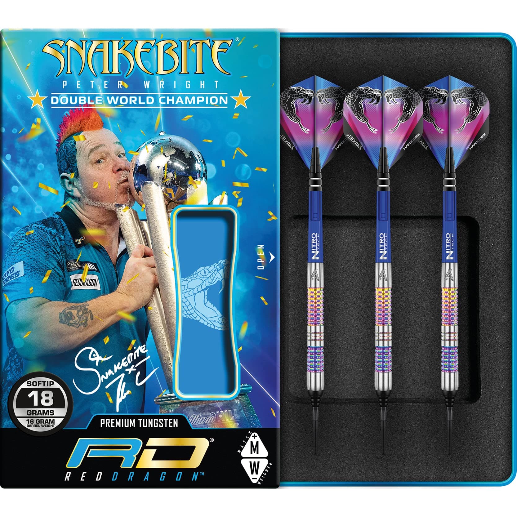 RED DRAGONPeter Wright Snakebite Rainbow Mamba Soft-Tip - 18g Tungsten Steeltip Darts with Flights and Shafts