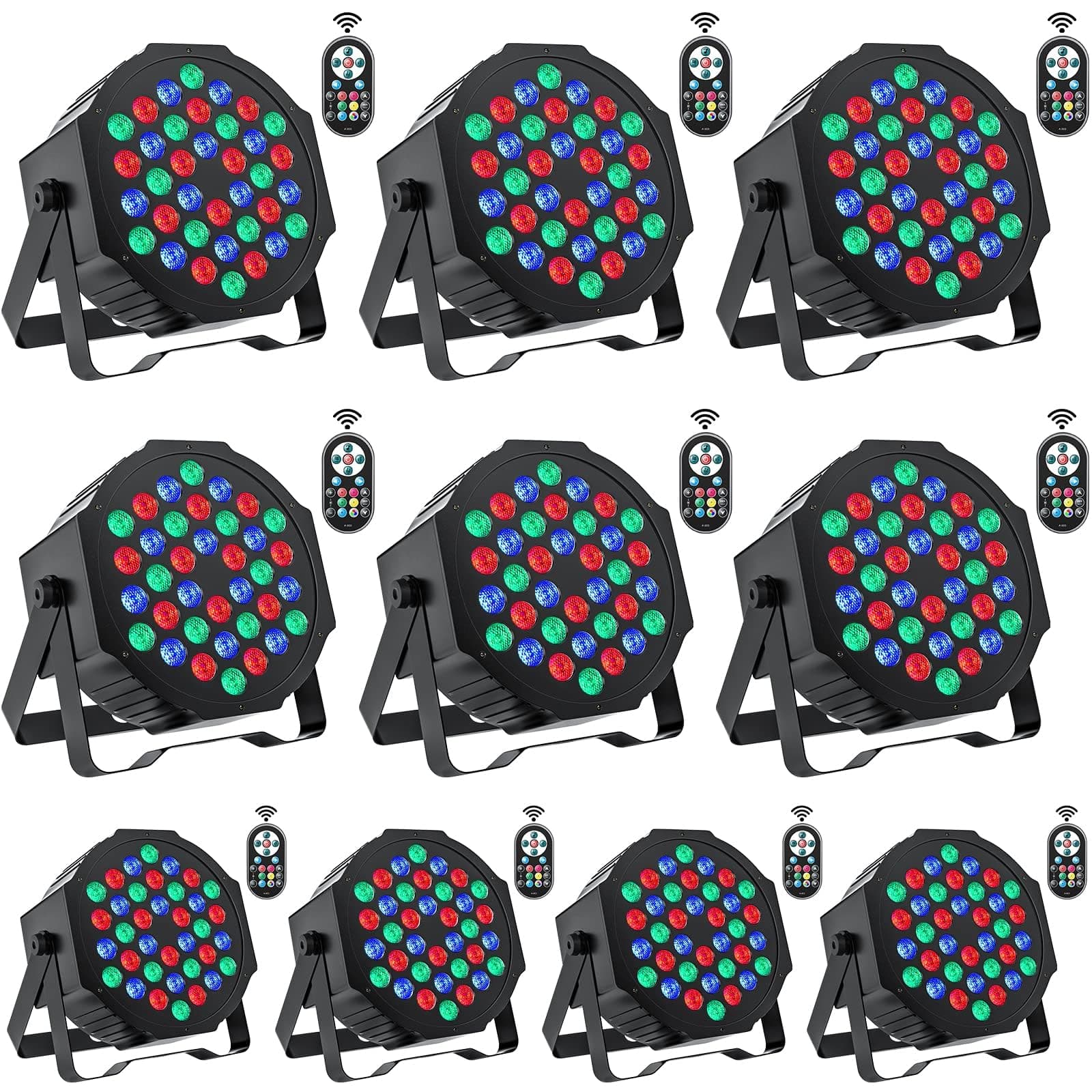 U`King Stage Lights 10 Packs 36LED RGB LED Par Lights, 7 Channel DJ Party Lights with Remote Control & DMX Controller Sound Activated Uplights for Events Birthday Bar Dance Decoration