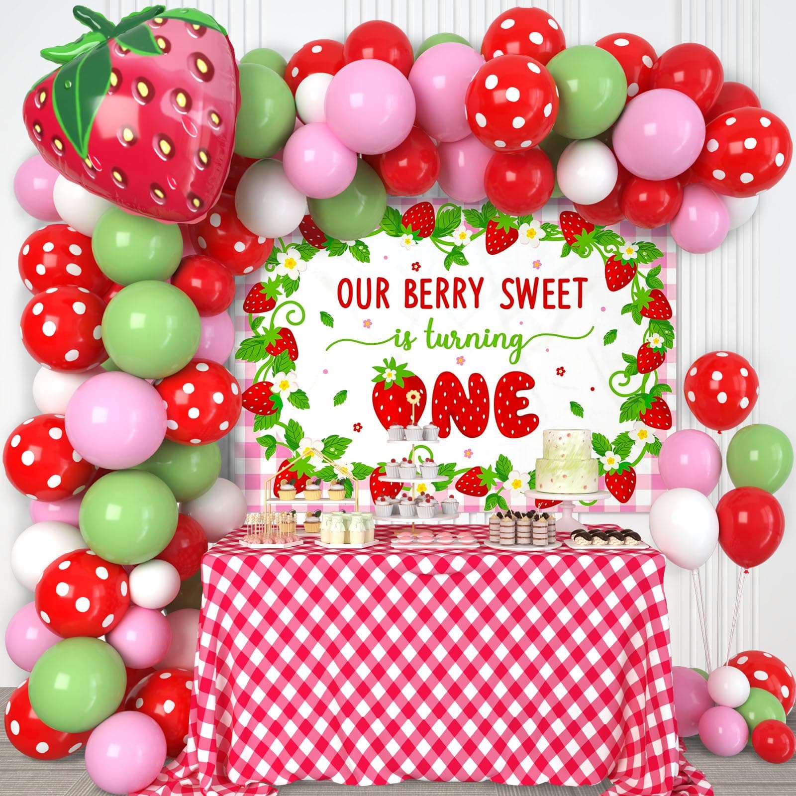 Vansolinne Strawberry First Birthday Decoration Berry First Birthday Party Set Balloons Backdrop Sweet One Party Supplies Photo Backdrop Banner Balloons Garland Decor Kit Party Decorations Supplies