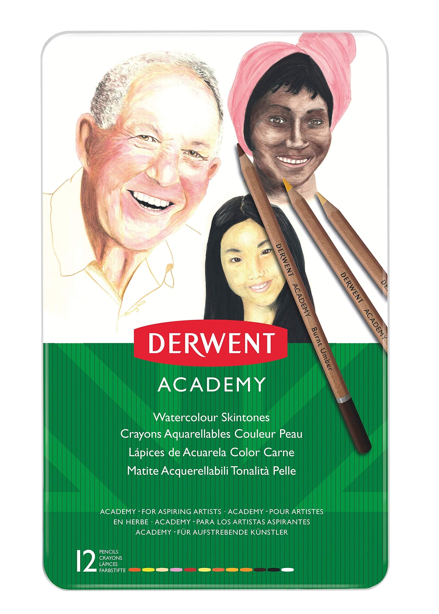 DerwentAcademy Watercolour Skintones Colouring Pencils, Set of 12