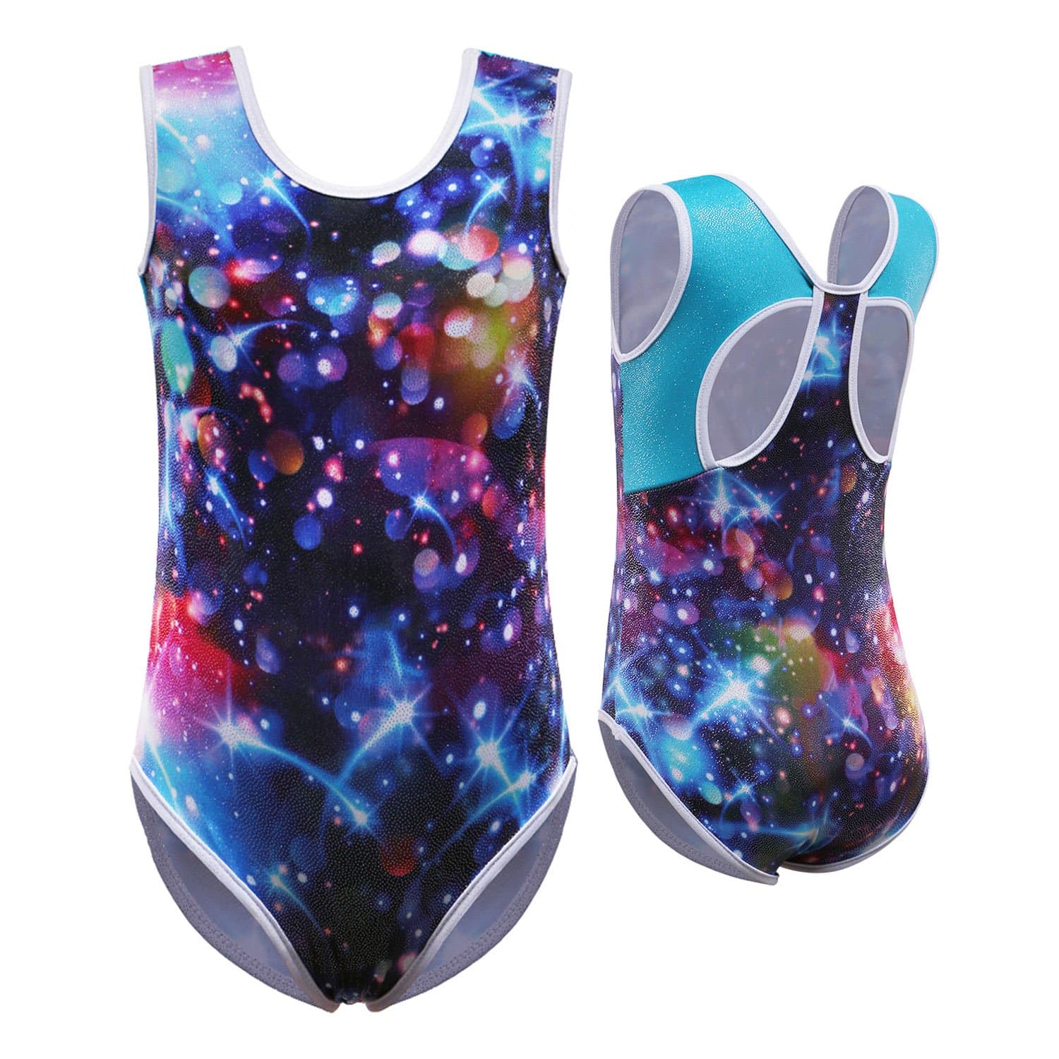 Girls Leotards for Gymnastics Dancing Ballet Galaxy Fish Scales Stretchy Sparkle Print Tank Leotard