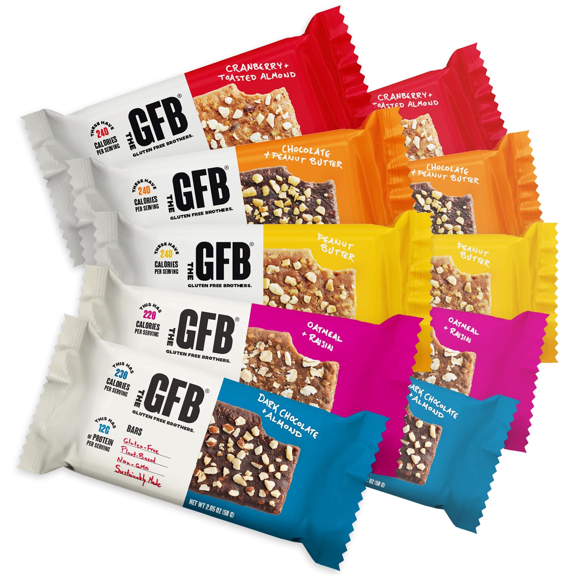The GFB Variety Pack Protein Bars - Gluten Free, Plant Based, Non GMO, Sustainably Made – Ridiculously Tasty, Healthy, Vegan, Nutrition Snack Protein Bars, 2.05 oz (10 Count)