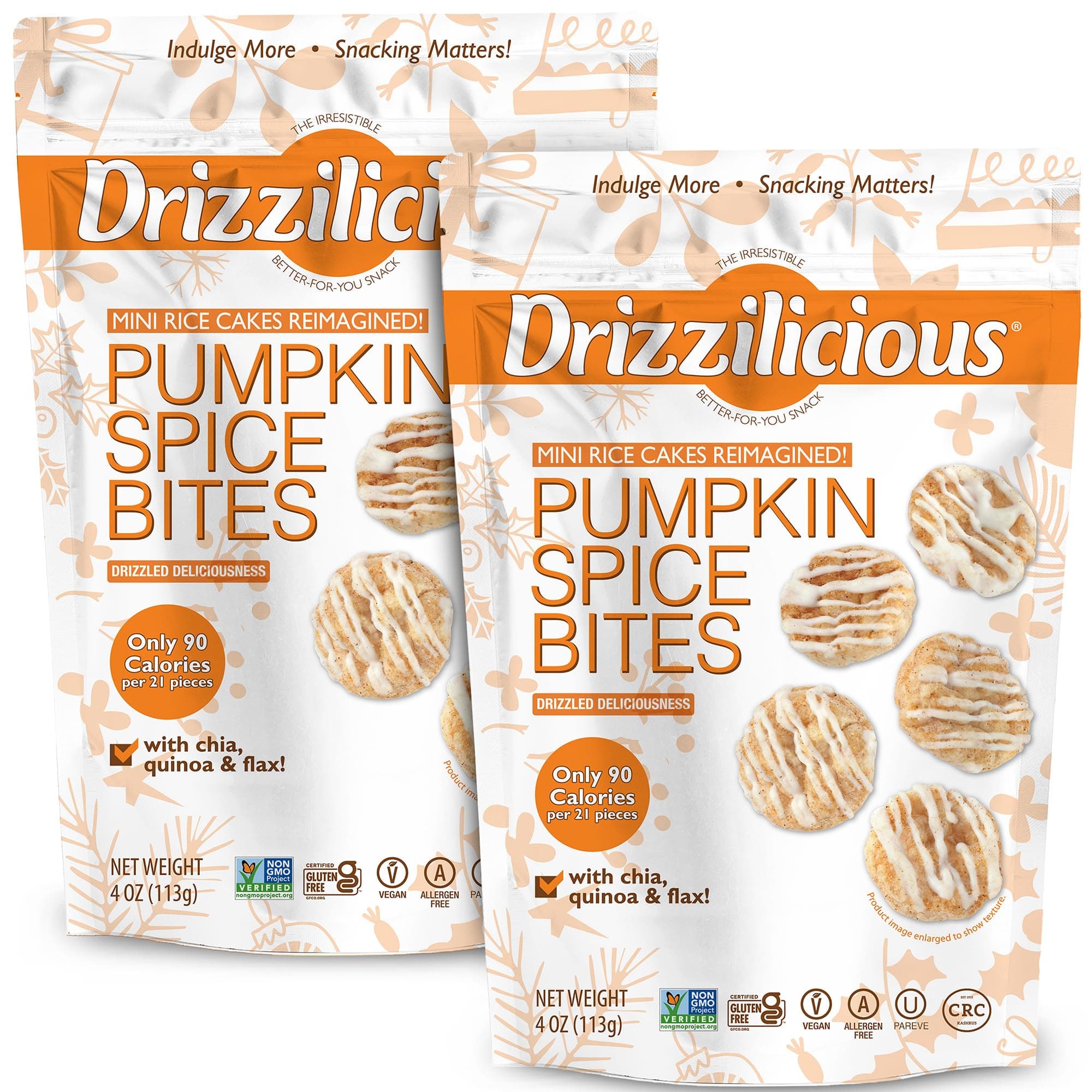Mini Flavored Rice Cakes - Rice Crisps, Healthy Snack for Adults and Kids, Vegan, Gluten Free Snack, Only 90 Calories Per 21 Pieces - Pumpkin Spice - 4 oz (Pack of 2)