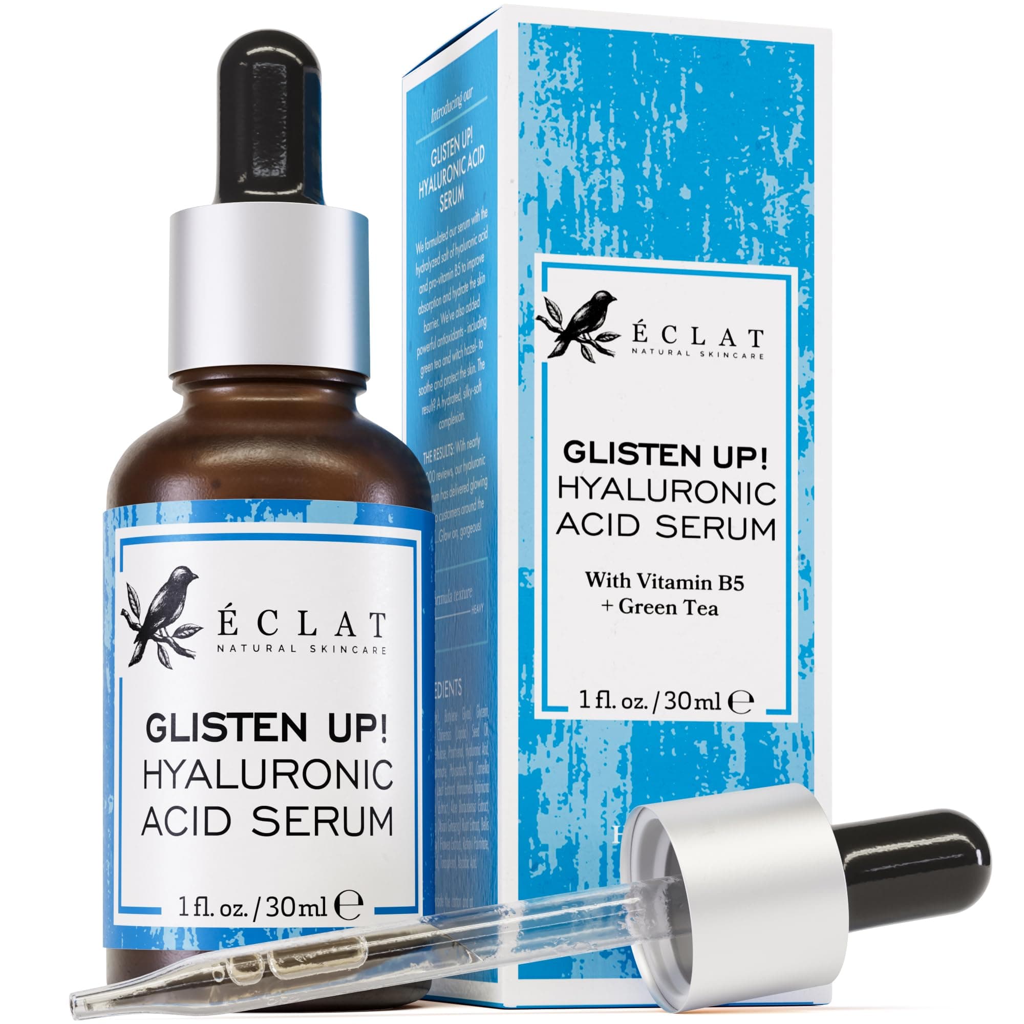 Hydrating Hyaluronic Acid Serum for Face – 2.5% Hyaluronic Acid + 3% B5, Green Tea & Jojoba Oil - Moisturizing & Plumping Formula for Radiant & Smoother Skin 1 Fl Oz