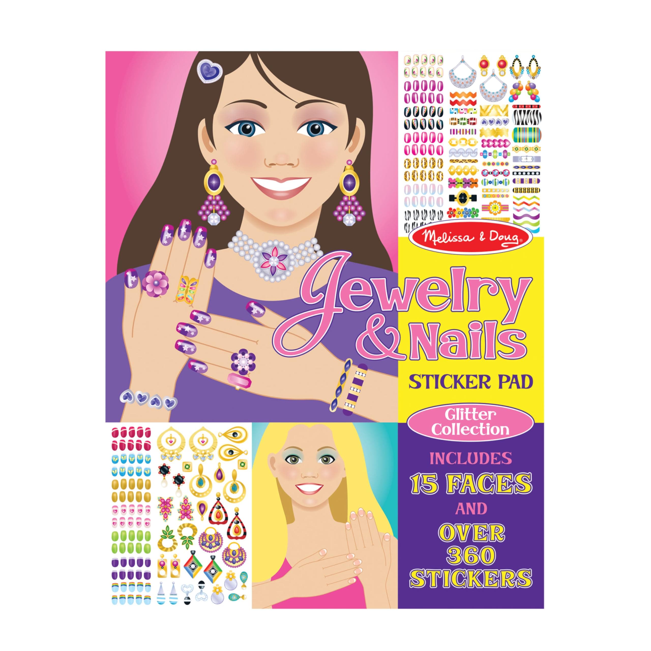 Jewelry and Nails Glitter Sticker Pad - 360+ Stickers, 15 Faces