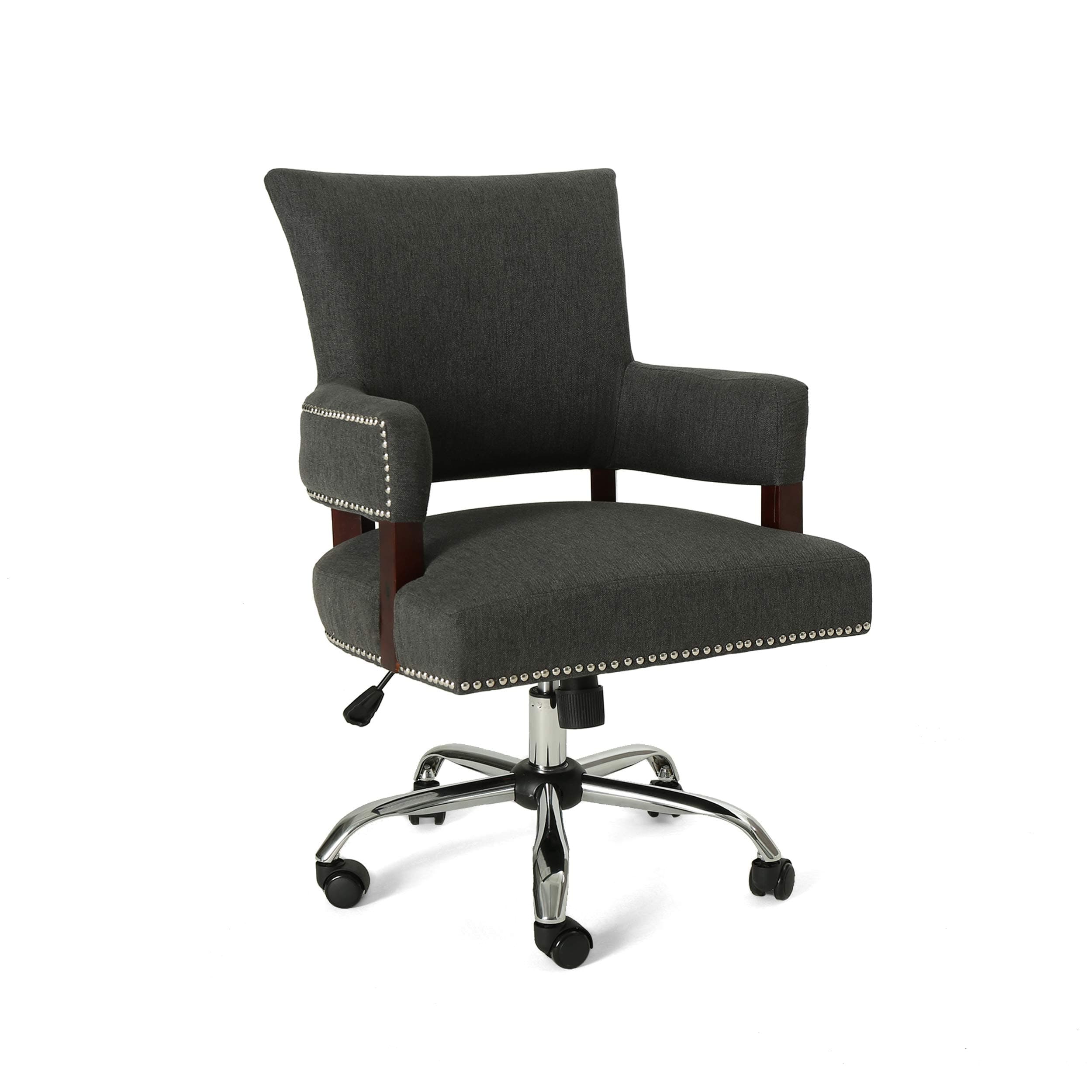 GDFStudio Christopher Knight Home Maye Traditional Home Office Chair, Dark Gray and Chrome