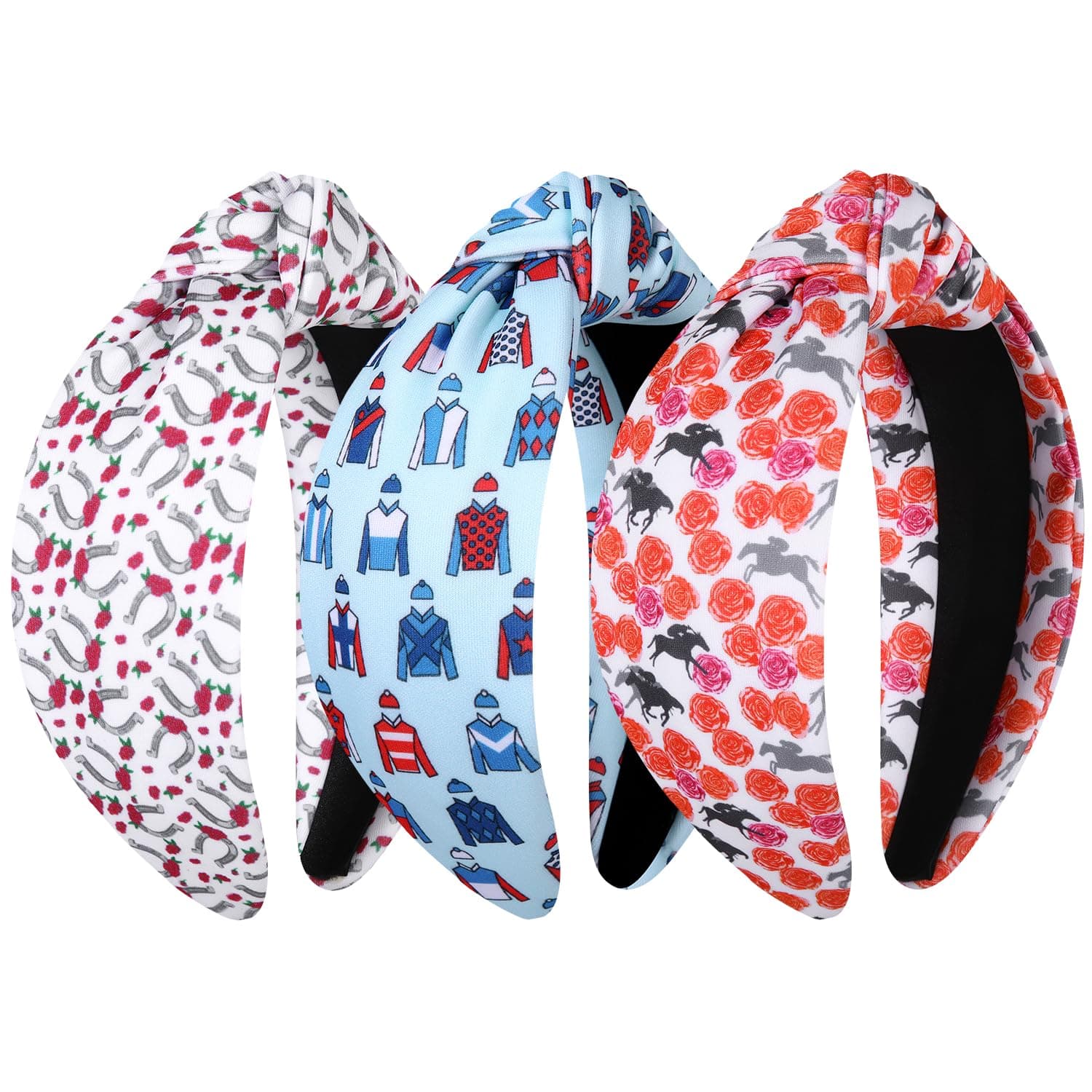 Derby Headband Kentucky Derby Headband Accessories for Women Riding Suit Horseshoe Knotted Head Band Derby Horse Racing Hair Accessory Decor Gifts (Green Pink Horseshoe)