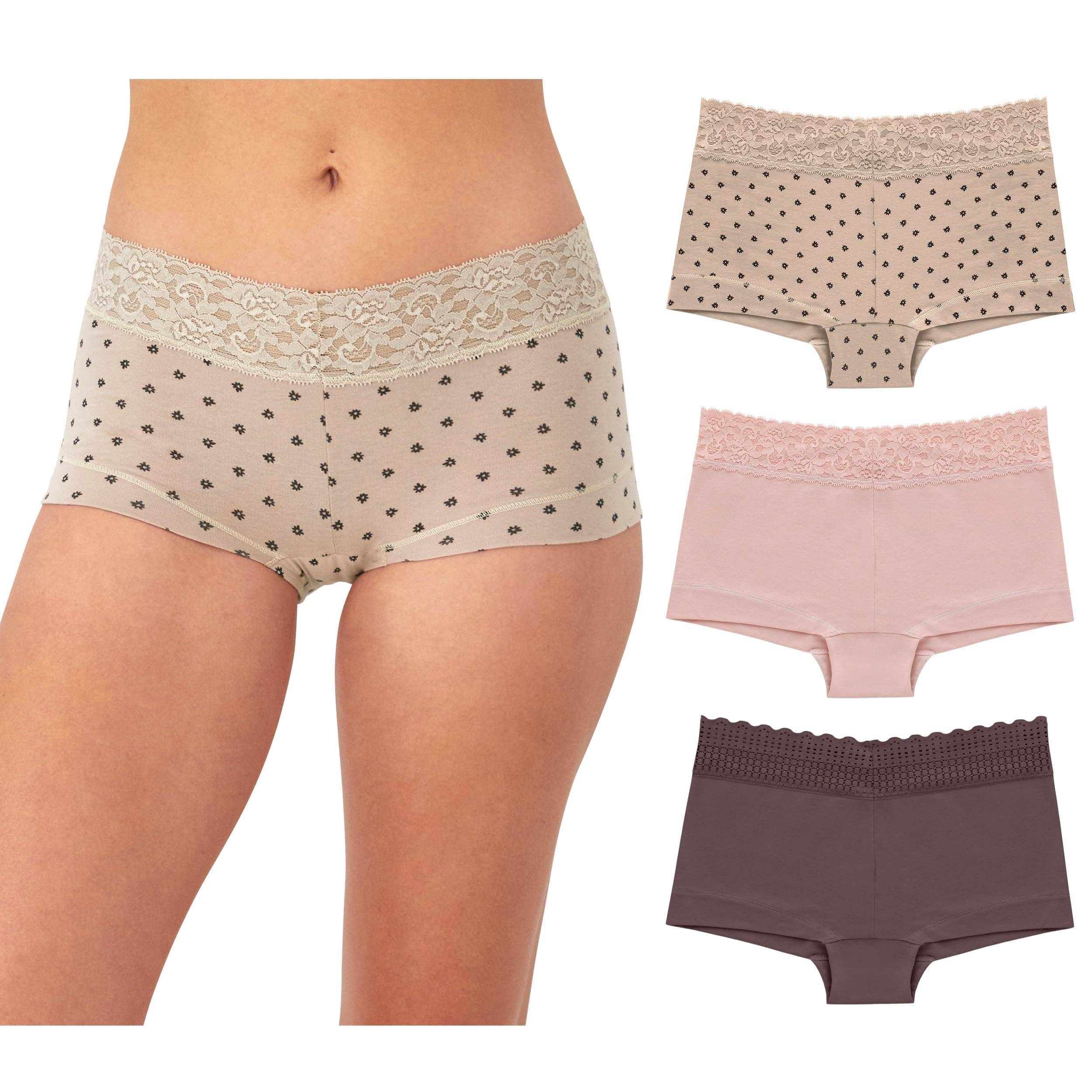 Women's Underwear Boy Shorts Pack, 3-Pack, Stretch Cotton Underwear Women Pack, Comfy Boy short Panties for Women