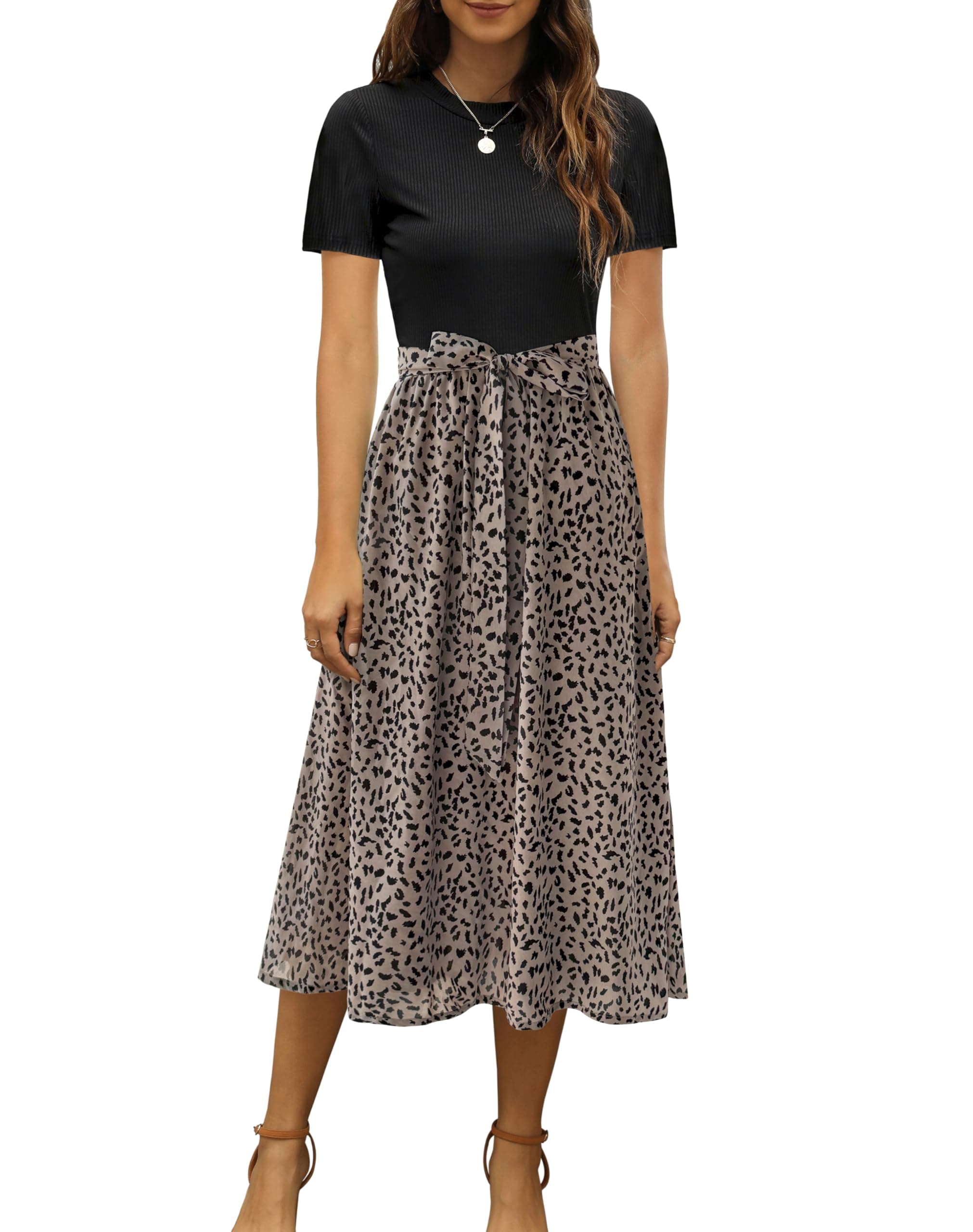 Zattcas Women 2026 Spring Dress Long Sleeve Ribbed Teacher Church Modest Business Casual Work Outfits Midi Dress