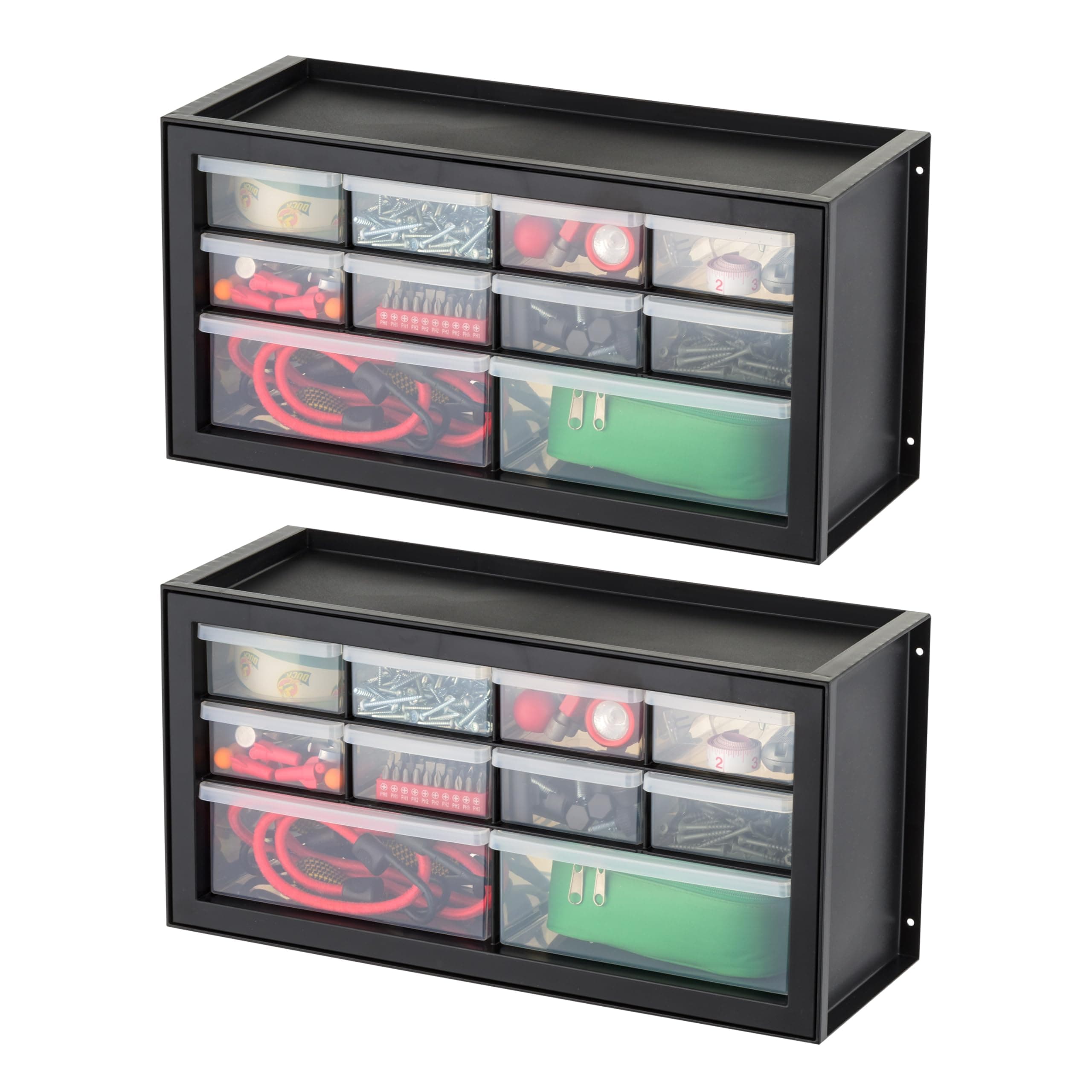 IRIS USA Small Plastic Storage Drawers, Made in USA, 10-Drawer Organizer (2 Pack) Stackable Teacher Toolbox for Crafts, Beads, Screws, Hardware, Building Bricks, Drink Mix & Water Flavor Packets-Black