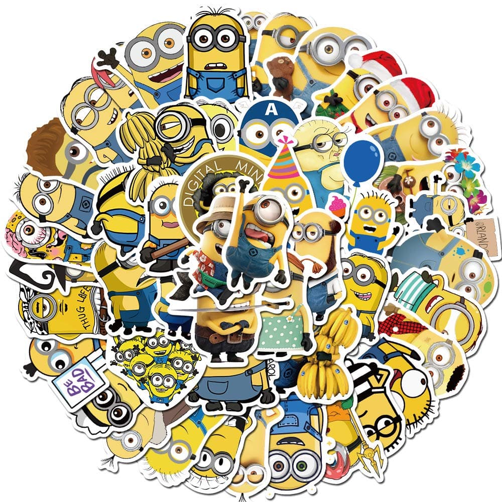 EQLABS 50Pcs Stickers for Despicable Me Cartoon Cute Minions Graffiti Stickers Vinyl Waterproof Stickers for Laptop Water Bottle Skateboard Phone Luggage Helmet Suitcase Notebook