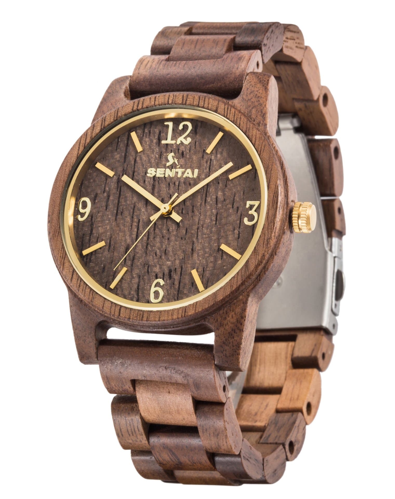 Sentai Wooden Watch Mens Analogue Unisex Quartz Watch Lightweight Wood Wrist Watch Casual Wristwatches in Gift Box for Husband Wife Holiday Surprise Father's Day Gifts from Daughter/Son/Wife