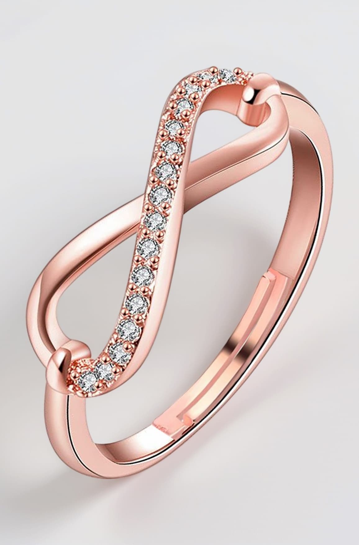 Om Jewells Rose Gold Plated Illuminating Adjustable Infinity Love Finger Ring For Girls And Women FR1000922