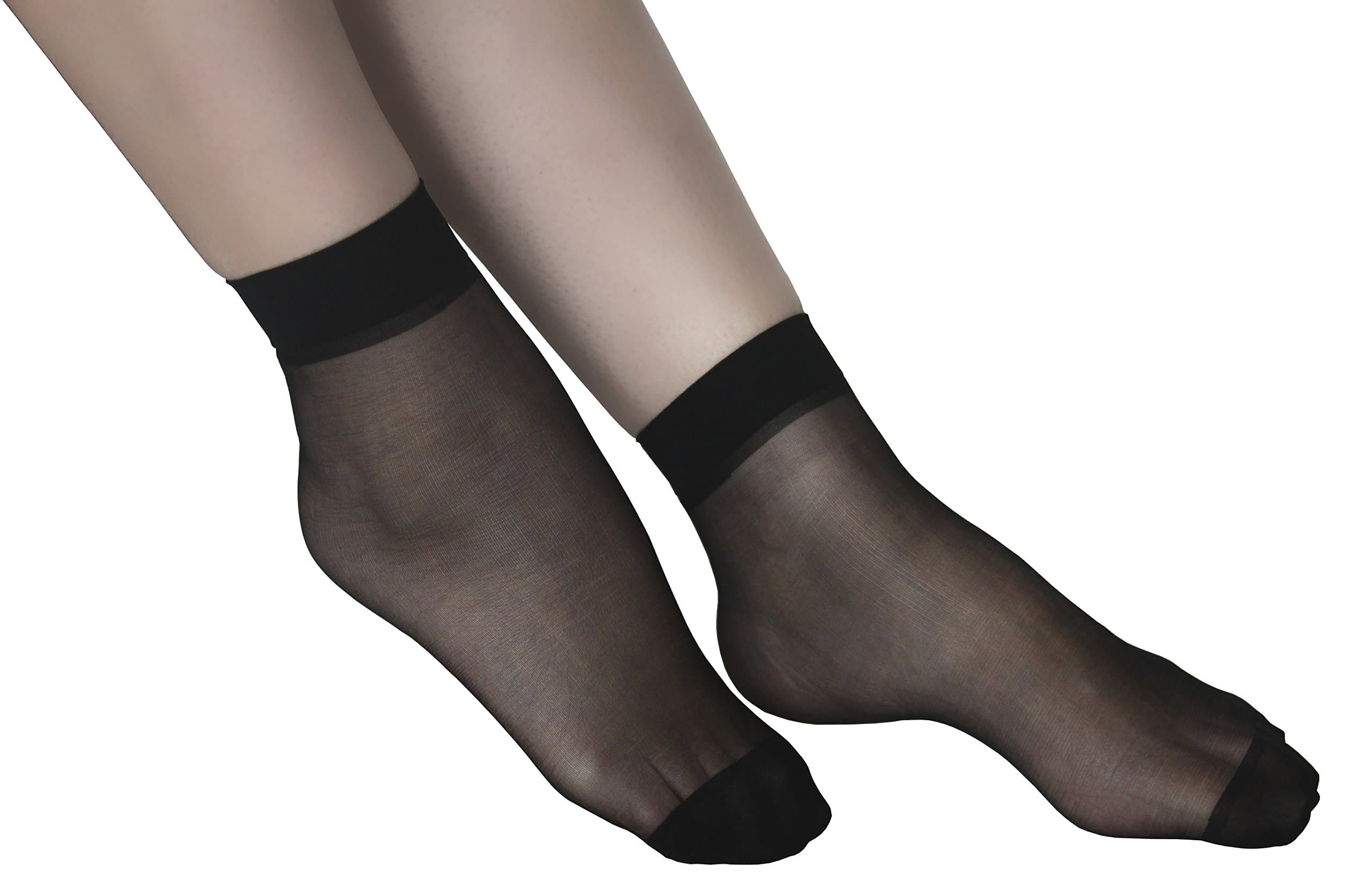 Lanko 5 Pairs Ankle High Thin Socks Nylon Hosiery Women Spandex Sheer Pantyhose-Black