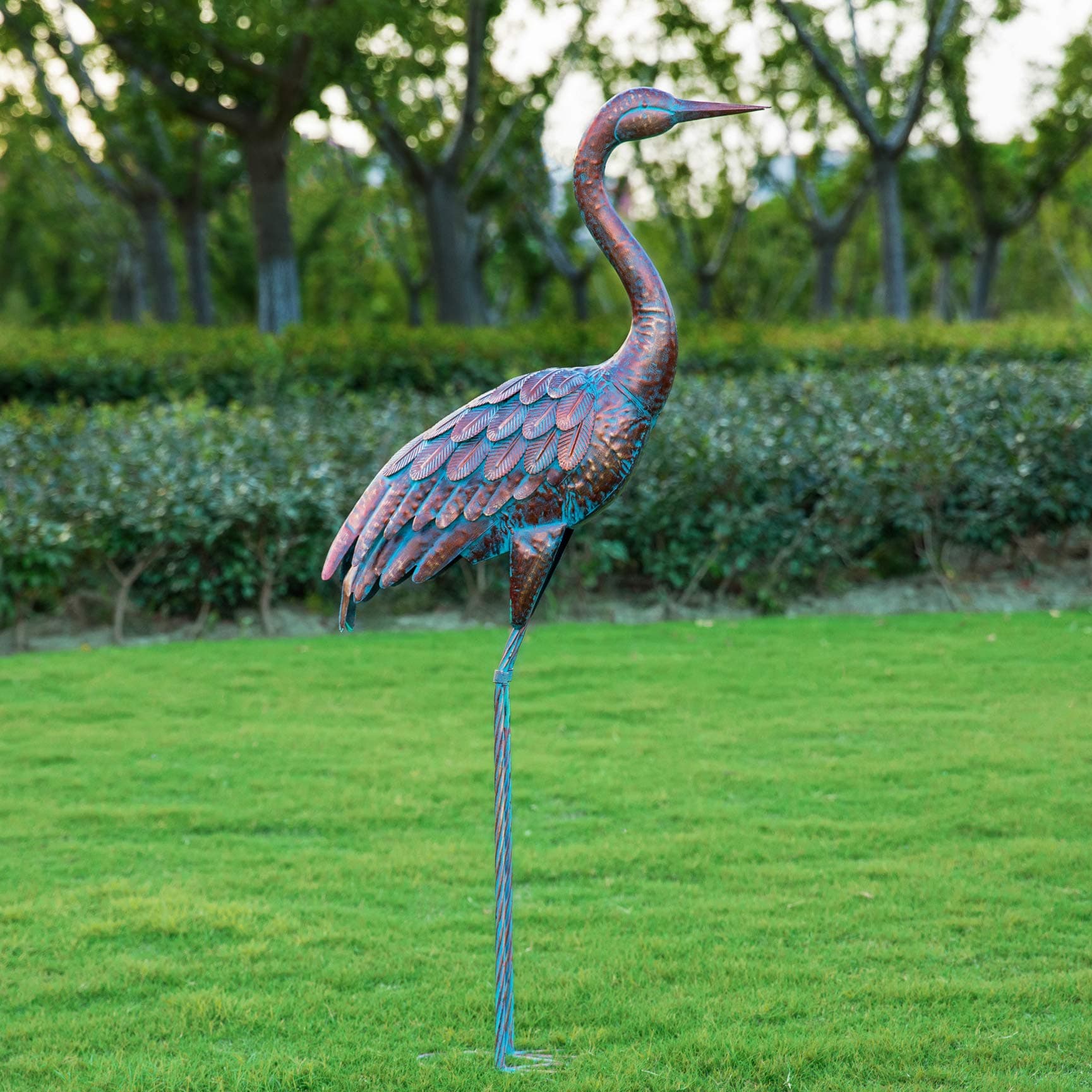 Kircust Garden Statues and Sculptures Metal Heron Decoy, Standing Patina Crane Yard Art for Outdoor Patio Lawn Decoration, 48-Inch High (1PC)