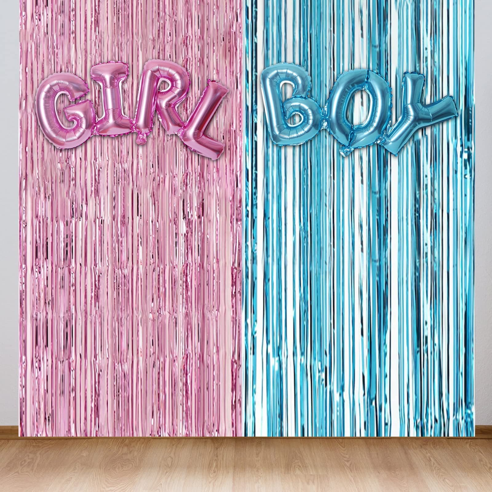 Baby Gender Reveal Party Kit with Balloon and Foil Curtain Backdrop