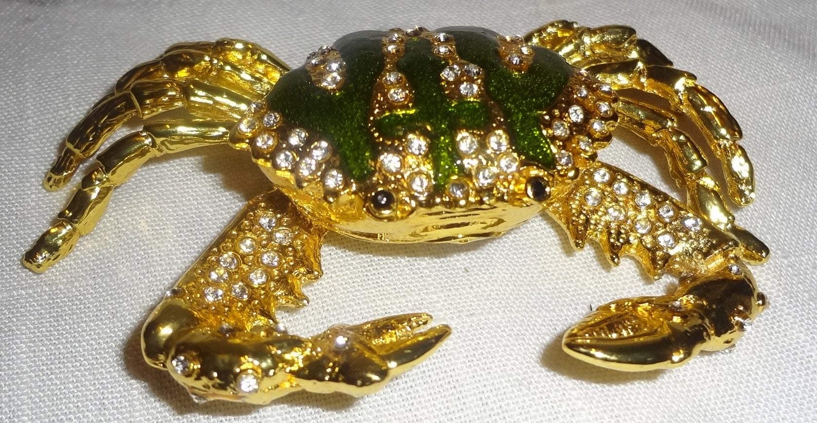 Golden Green Crab Bejeweled Collectible Trinket Jewelry Box