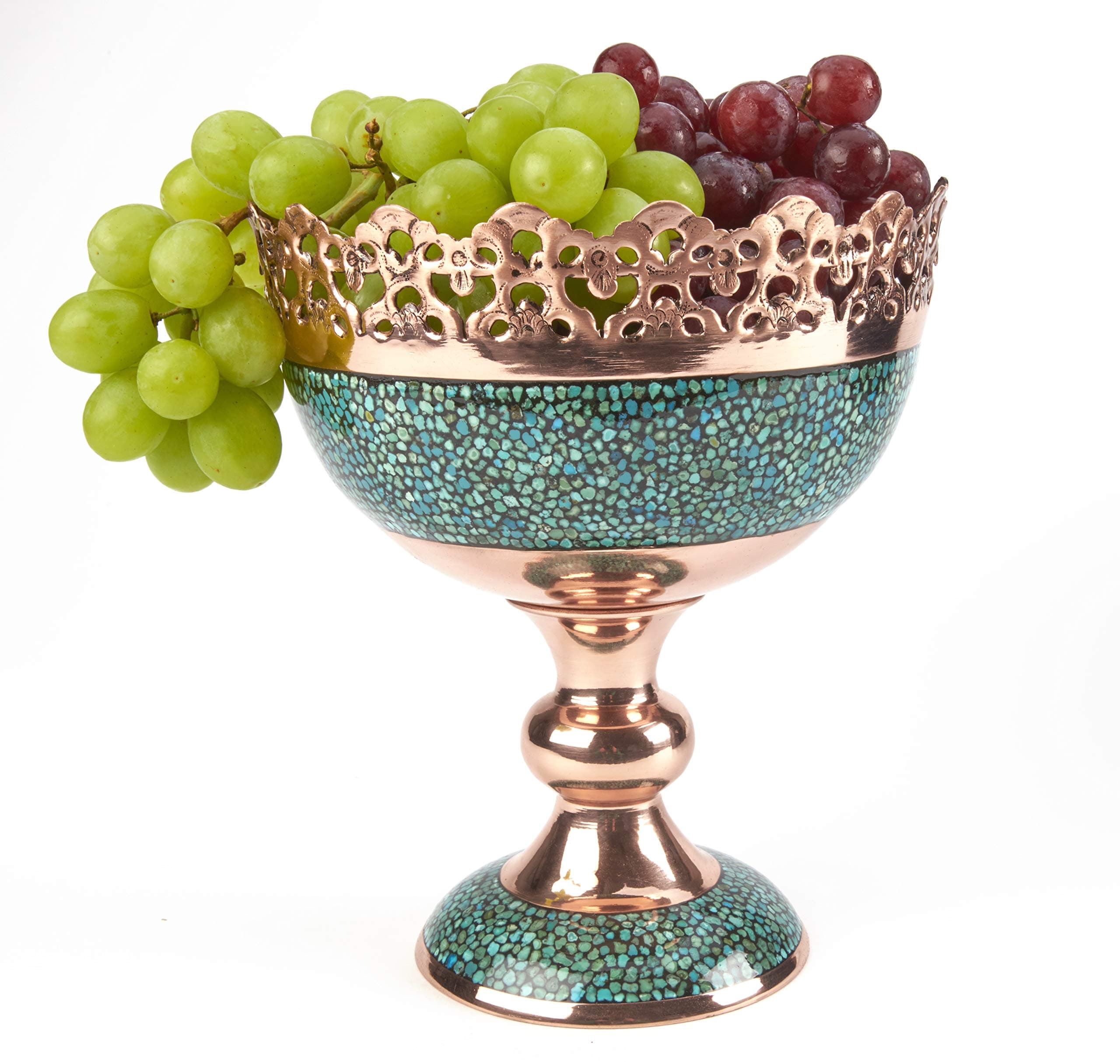 LPUK Turquoise Grail Bowl Persian Exquisite Copper Turquise Pedestal Bowl Weight : 830 GR Height : 20 cm Diameter : 19 cm
