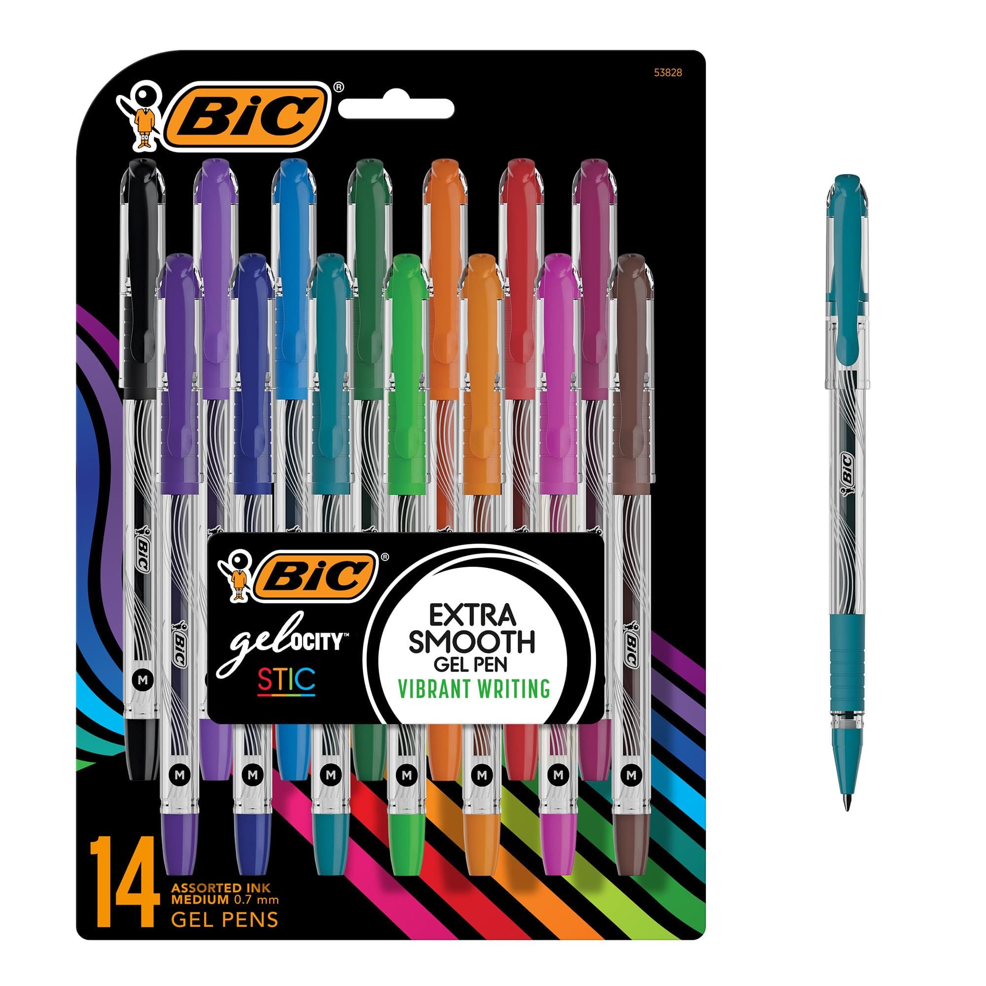BIC Gel-ocity Smooth Stic Gel Pen, Medium Point (0.7mm), Assorted Colors, 14-Count, Vibrant and Smooth Gel Ink Pens