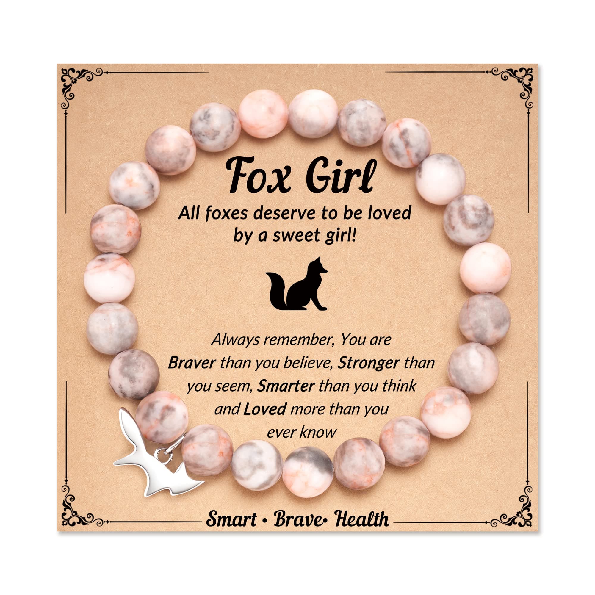 Natural Stone Fox Charm Bracelet for Girls Granddaughter Daughter Niece Birthday Christmas Gifts