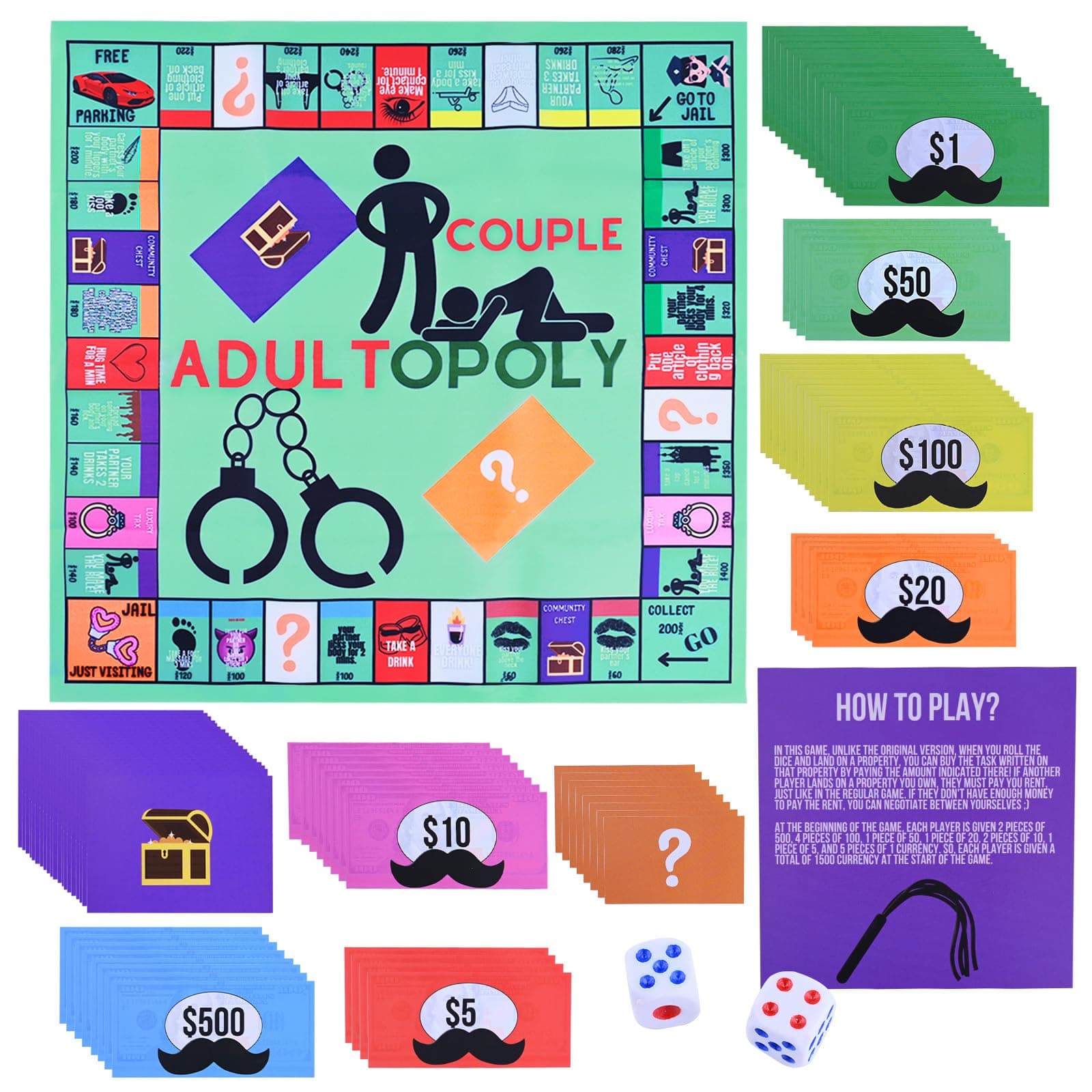 SGQTZDZQ Adultopoly Board Game, Romantic Bedroom Games for Couples, Couples Games for Adult for Relationship Building (1PCS) (conventional, green)