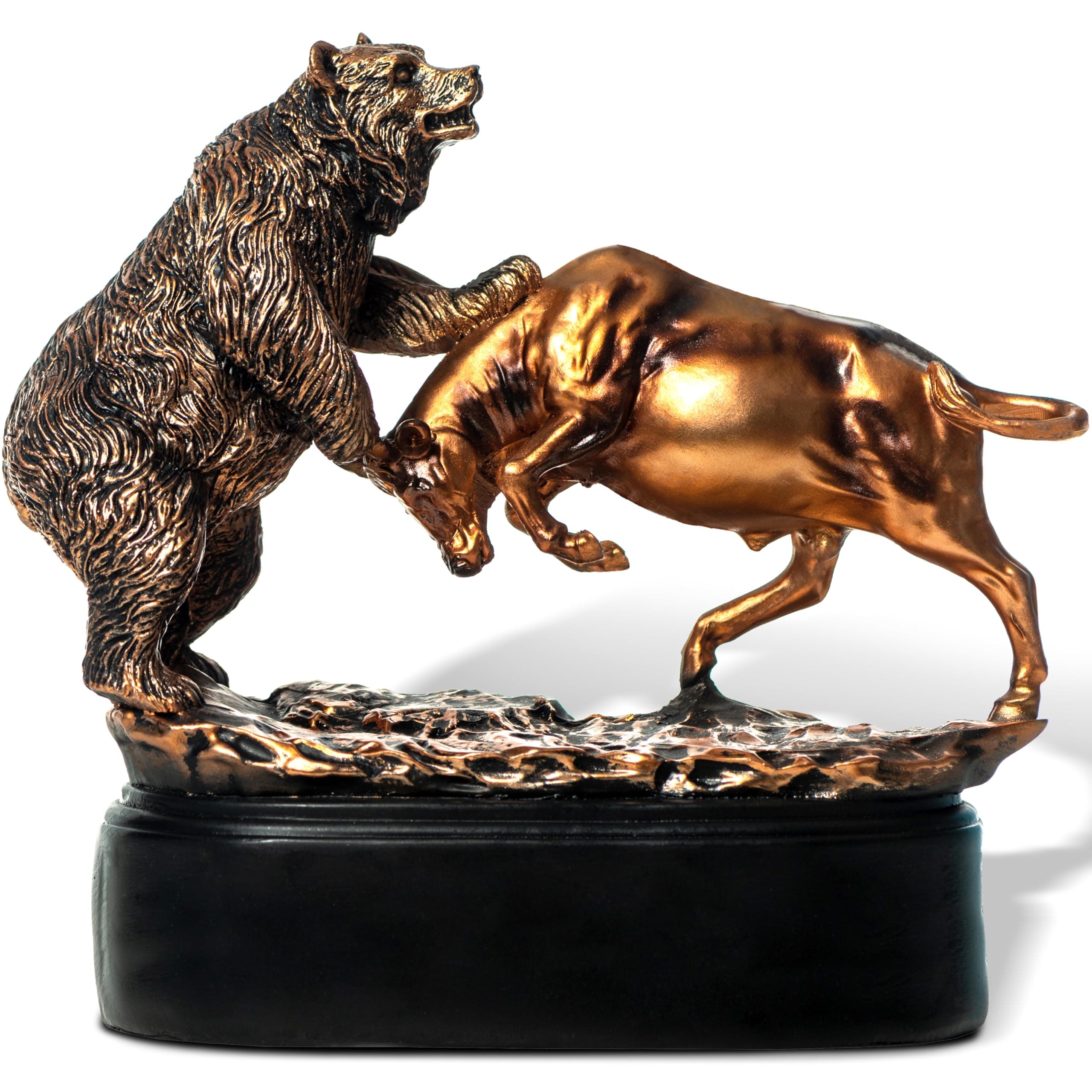 Bull and Bear Statue, Wall Street Bull Figurine, 9x9.5 Stock Market Decor Sculpture, Resin with Bronze-Like Finish, Finance Gifts for Traders and Investors