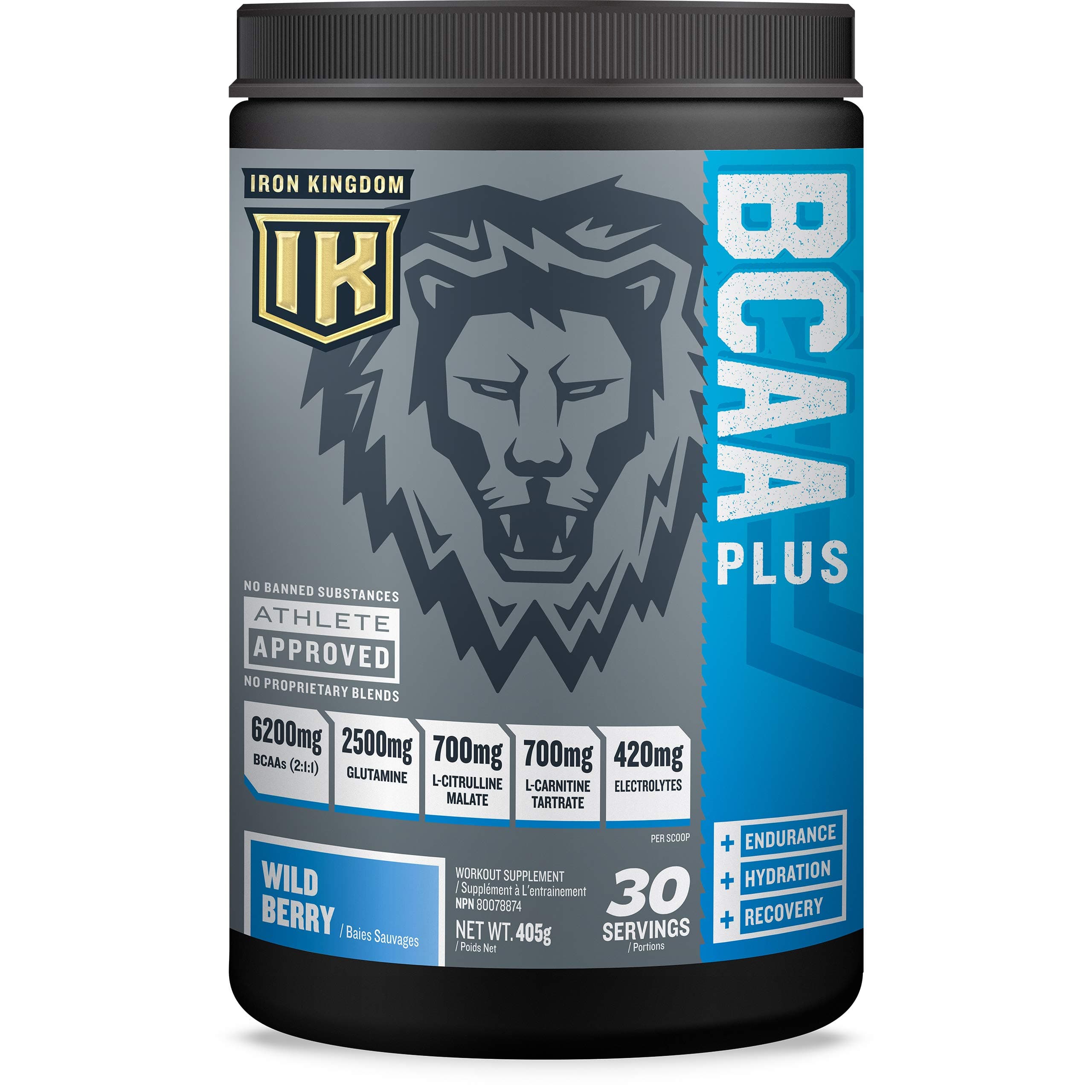 Iron Kingdom BCAA Plus Powder for Women & Men Essential Amino Acids, Electrolytes & Glutamine Supplement for Endurance, Hydration & Post Workout Recovery - Wild Berry Drink Powder - 30 Servings