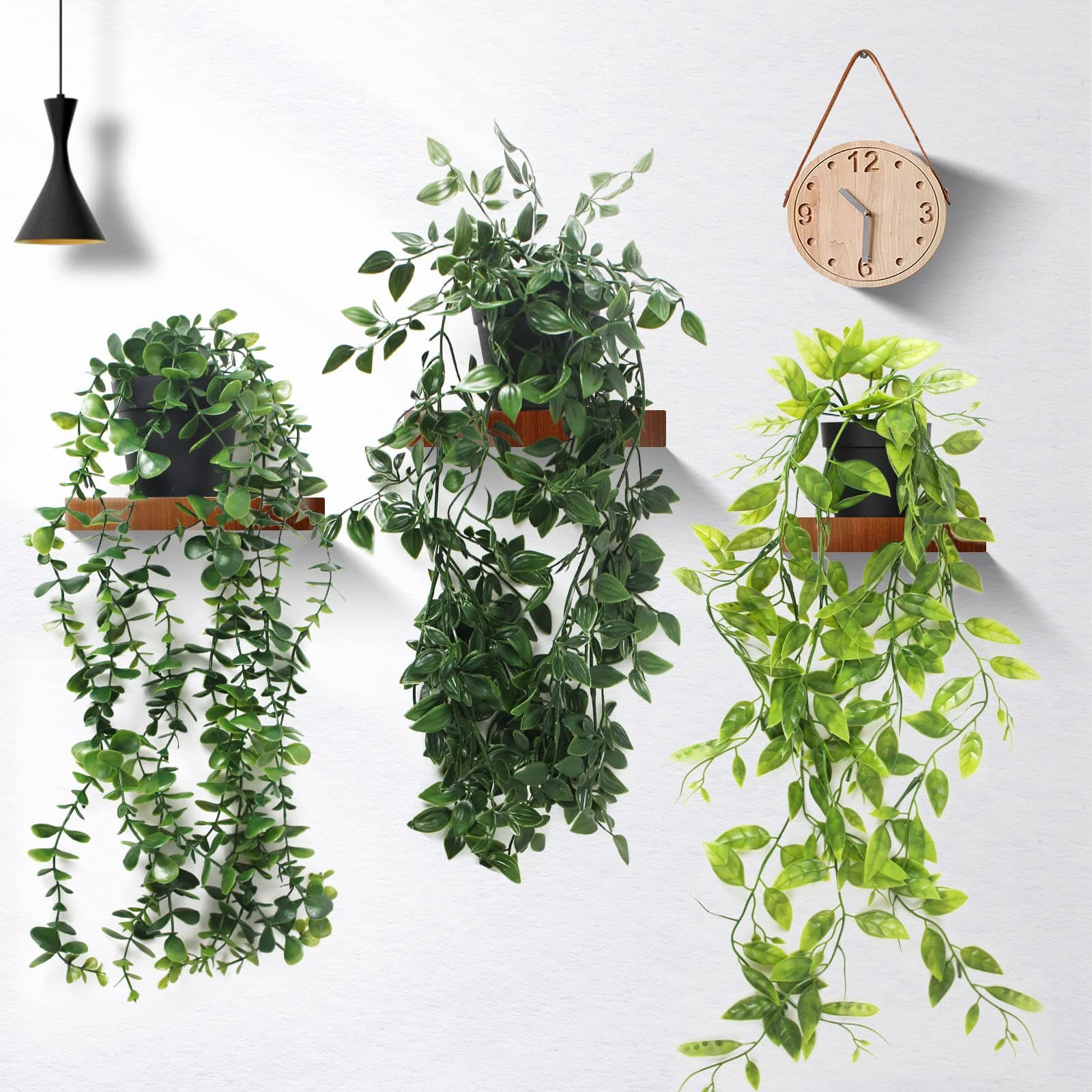 Artificial Plants Indoor Outdoor, 3 Packs Fake Plants, Artificial Hanging Plants Fake Ivy With Pots Home Decor for Wedding, Party, Home Garden Bathroom Wall Decoration