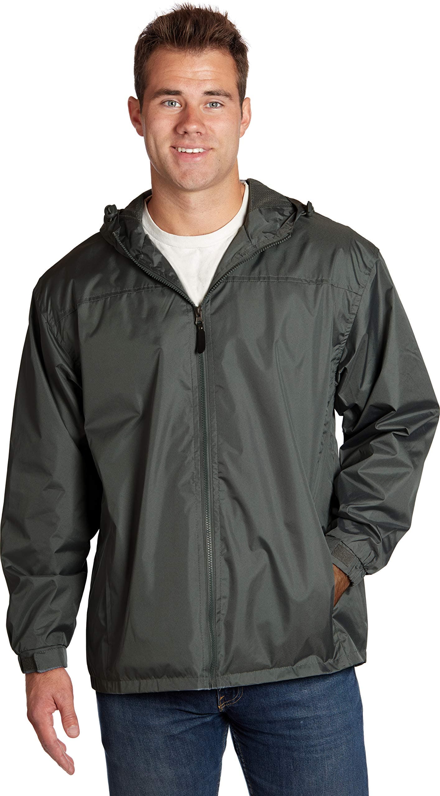 Men's Lined Hooded Wind Resistant/Water Repellent Windbreaker Jacket - Charcoal, XS