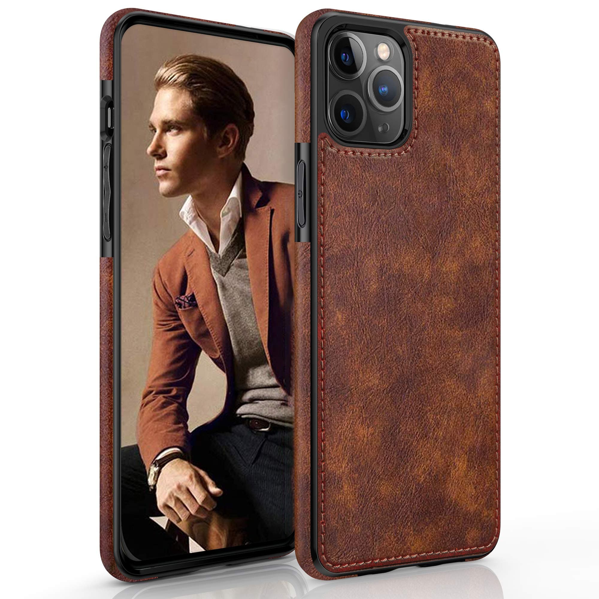LOHASIC for iPhone 13 Pro Case, Slim Leather Luxury Business PU Non-Slip Grip Rugged Bumper Shockproof Full Body Protective Cover Phone Cases for iPhone 13 Pro 6.1" (2021) - Vintage Brown