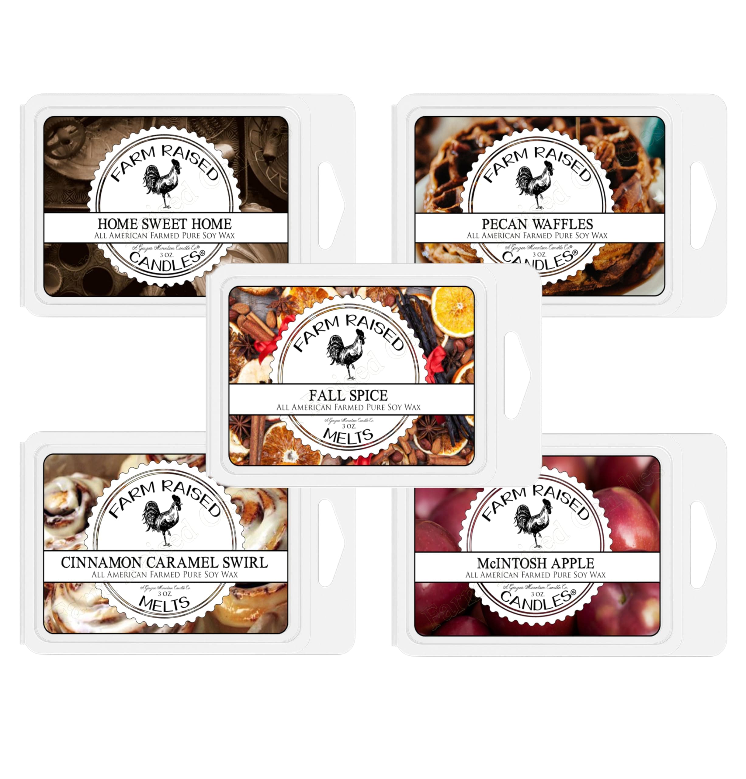Farm Raised Candles - USA Grown Soy Wax Melts - Fall Spice - Bakery Variety Pack – 5 Pack, 16oz Total – Wax Melts Warmer Scents – Cinnamon, Pumpkin, Pecan Waffles, Cozy Kitchen Scents