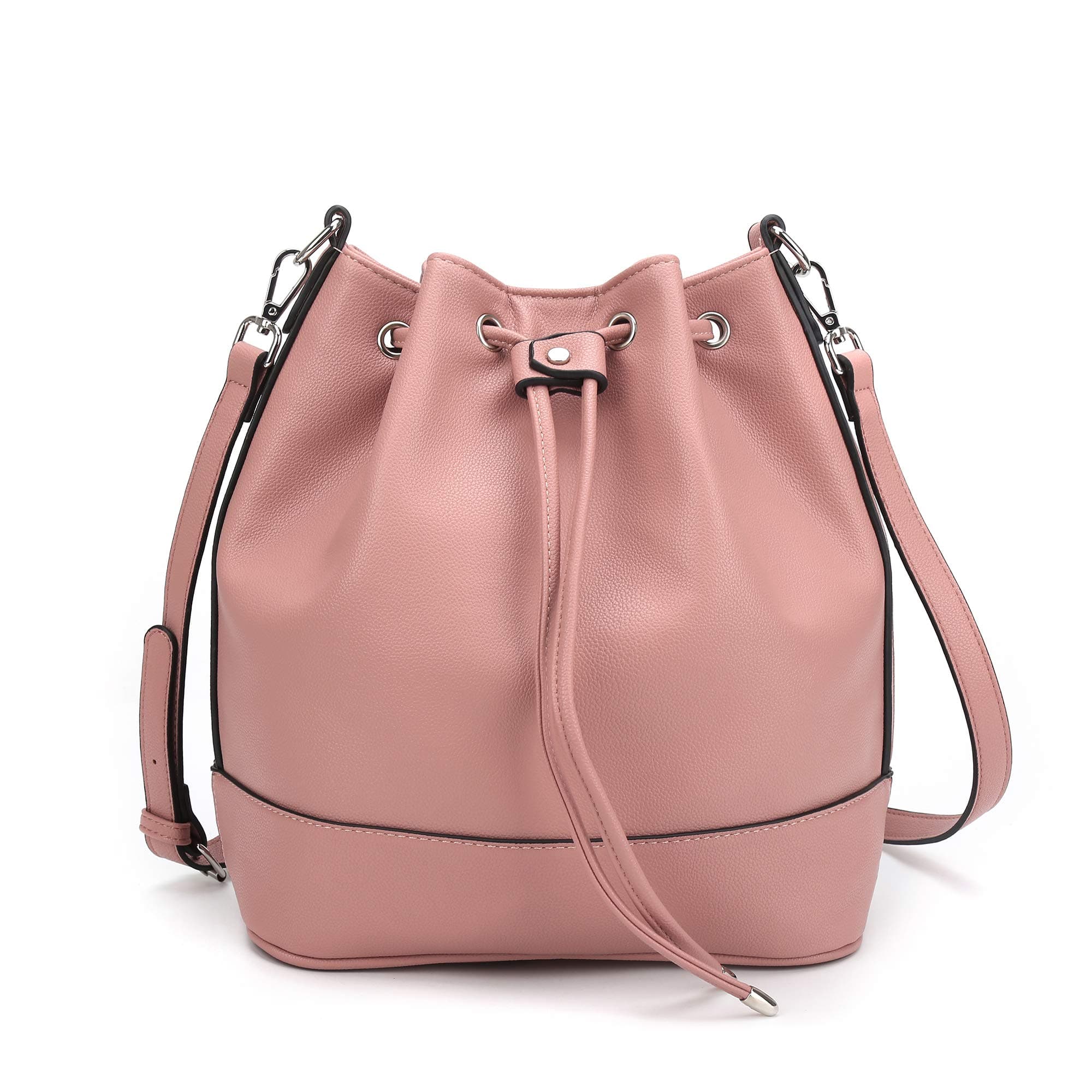 AFKOMSTLeather Bucket Bags and Drawstring Crossbody Purse for Women Medium Tote and Hobo Handbags with 2 Shouder Straps