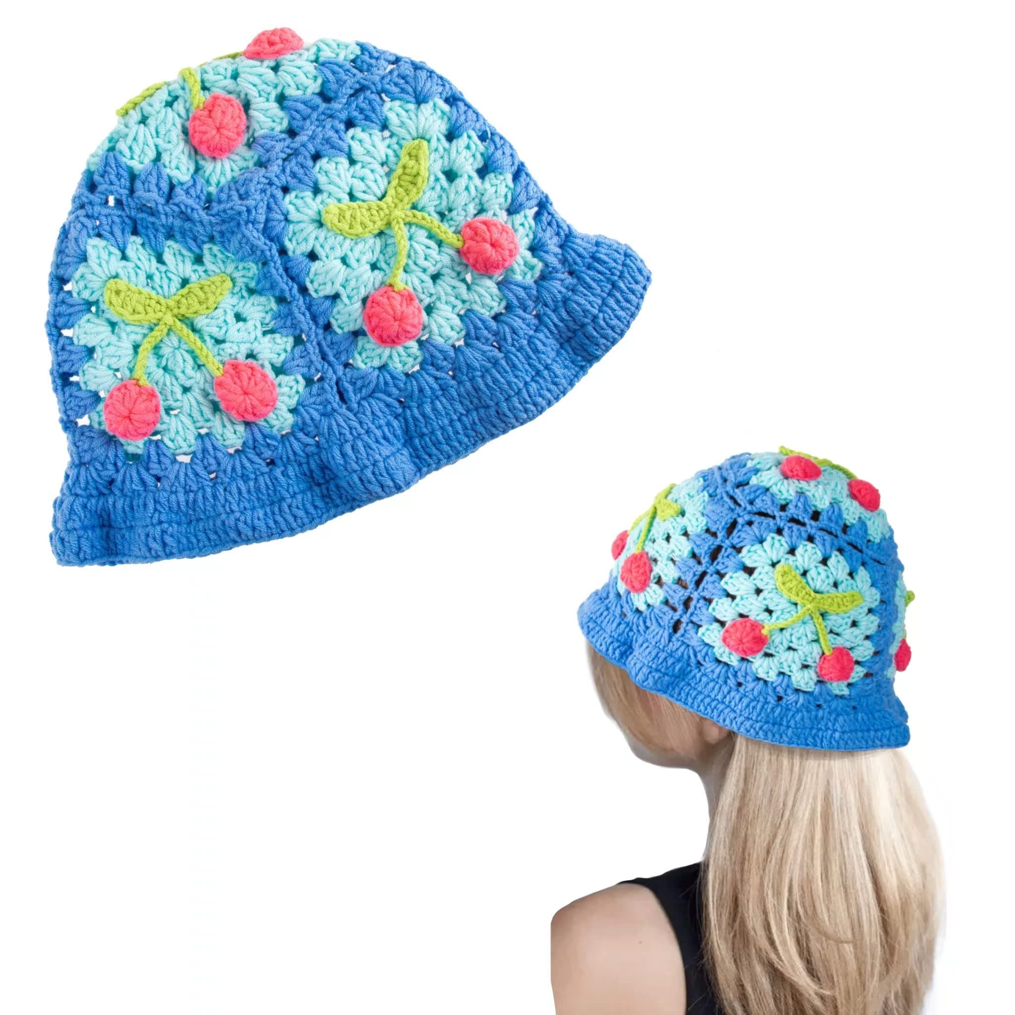 OSOPLAYKnitted Bucket Hat for Women Handmand Floral Crochet Cap Summer Outdoor for Girls