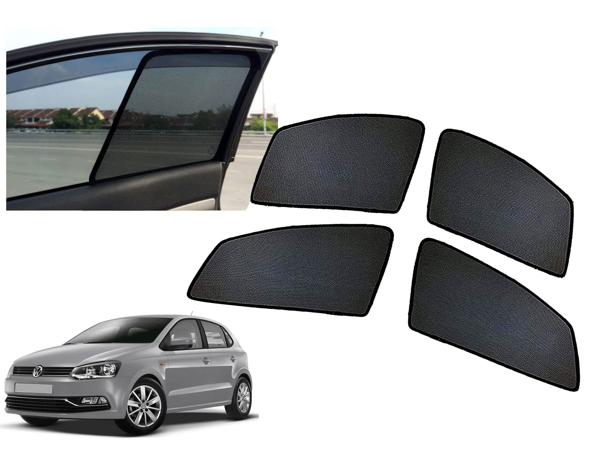 Auto Pearl Black Z Window Plug-in Half Sun Shades Car Curtain Compatible with Polo Exquisite (Set of 4)