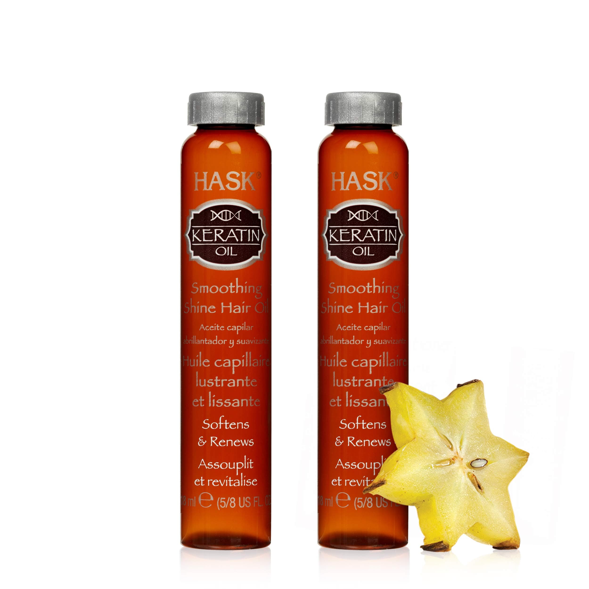 HASK KERATIN PROTEIN Smoothing Hair Oil Vials for Shine, Frizz Control and All Hair Types - Color Safe, Gluten-Free, Sulfate-Free - 2 Vials