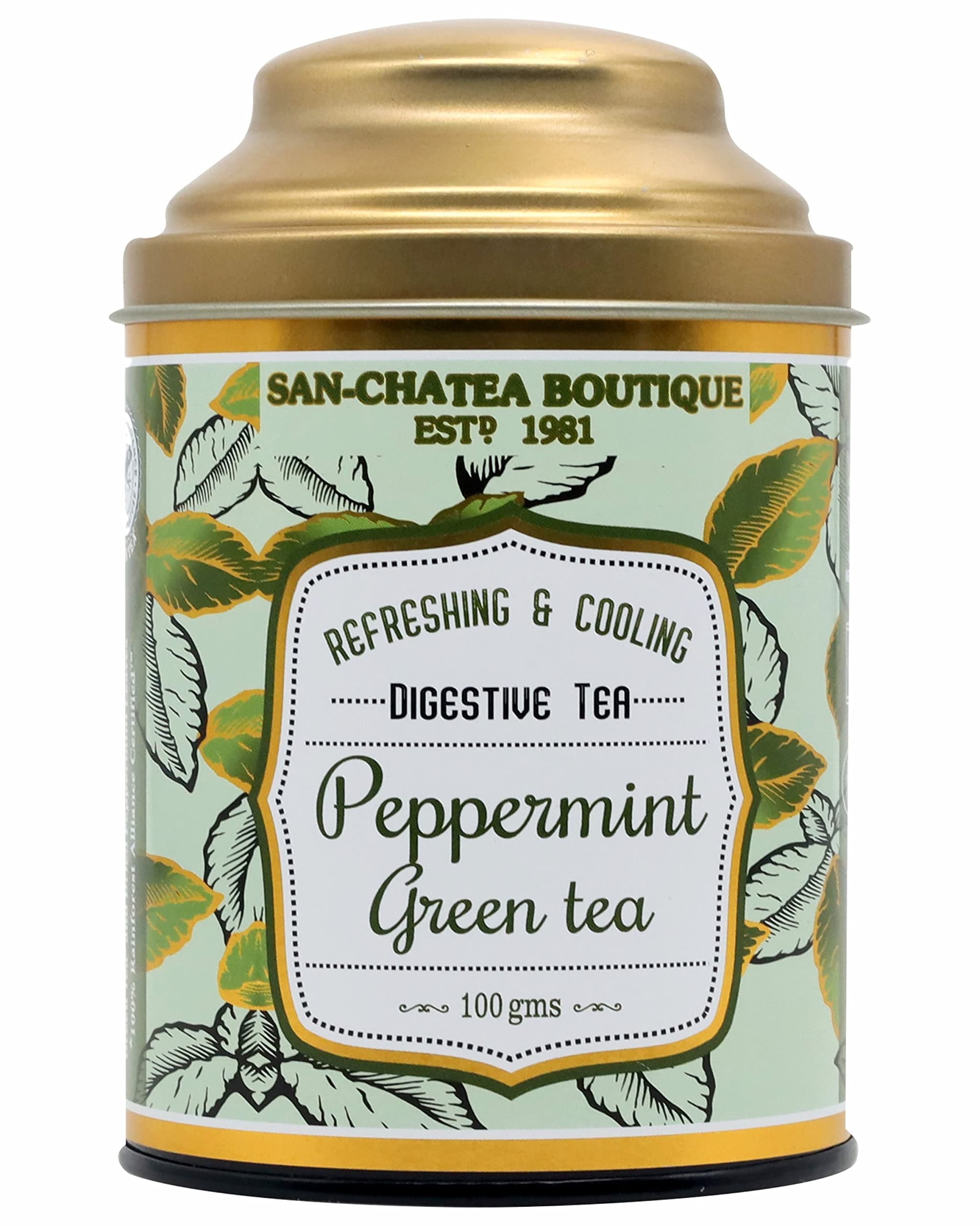 Sancha Tea Boutique, Peppermint Green Tea, 100g Loose Leaves, Refreshing & Cooling Herbal Blend, Rainforest Alliance Certified