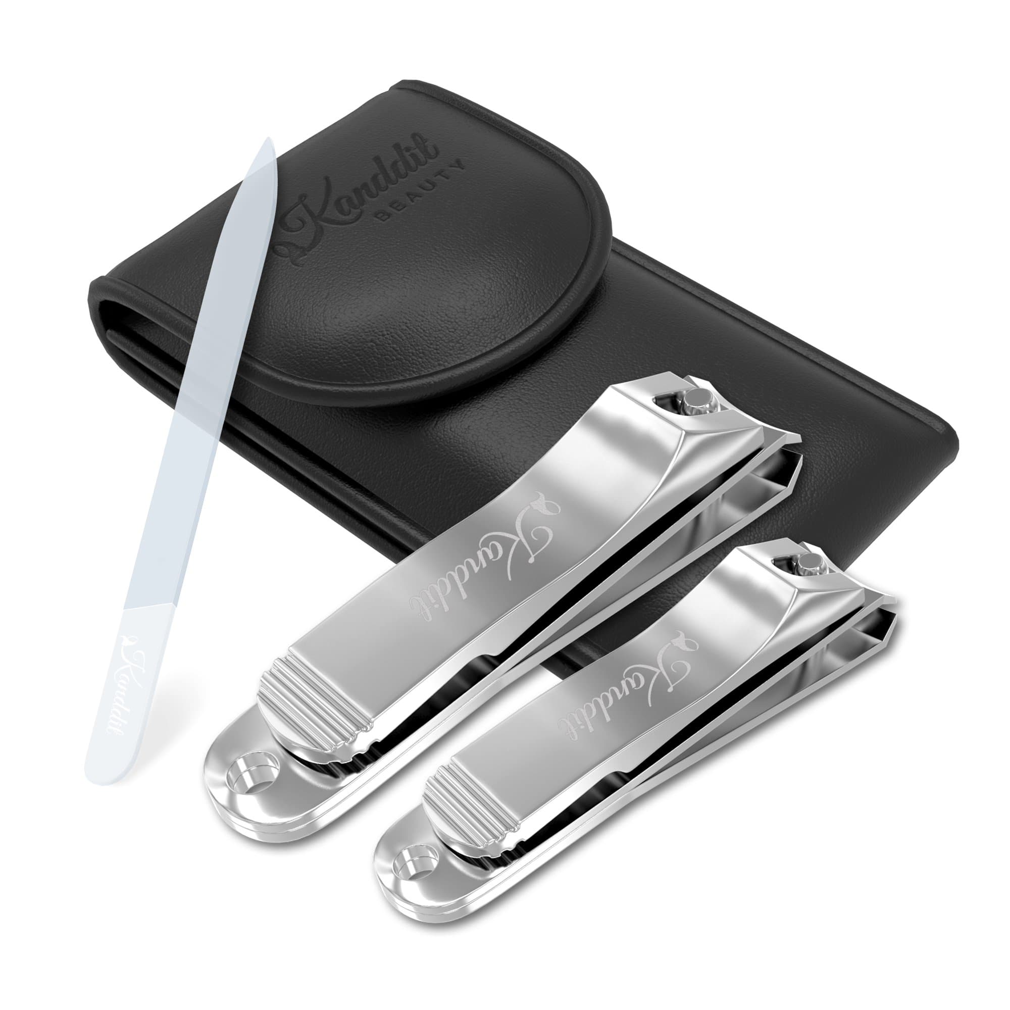 Beauty Nail Clippers With Amazing Crystal Nail File | Etched Double Sided | 2 Pcs Nail Cutter Set Sharpest Stainless Steel Fingernail + Toenail Kit Perfect for Men & Women Great Gift Set